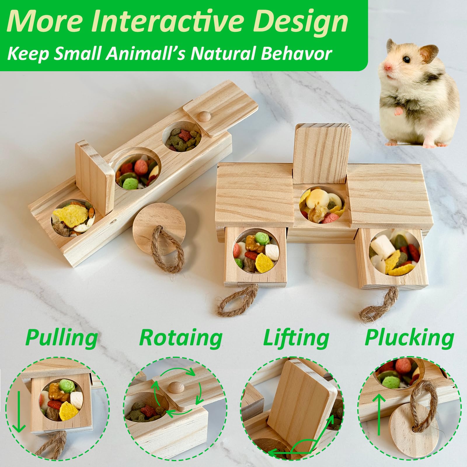 Wooden Guinea Pig Toys & Rabbit Chew Toys - 2 Pack Small Animal Enrichment Foraging Games for Hamsters, Chinchillas, Squirrels, Hedgehogs | Interactive Hide & Seek Treat Toys for Mental Stimulation & Natural Instincts - Perfect for Cage Entertainment & Training
