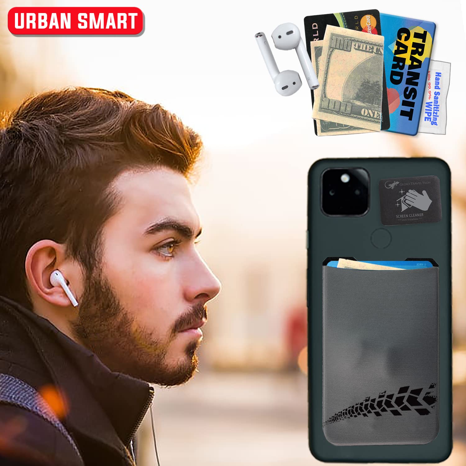 Gecko Stick-On Phone Wallet - Slim Adhesive Card Holder for Credit Cards & Cash - Secure Lycra Pouch for iPhone & Android - Perfect for Gym, Travel & Everyday Use