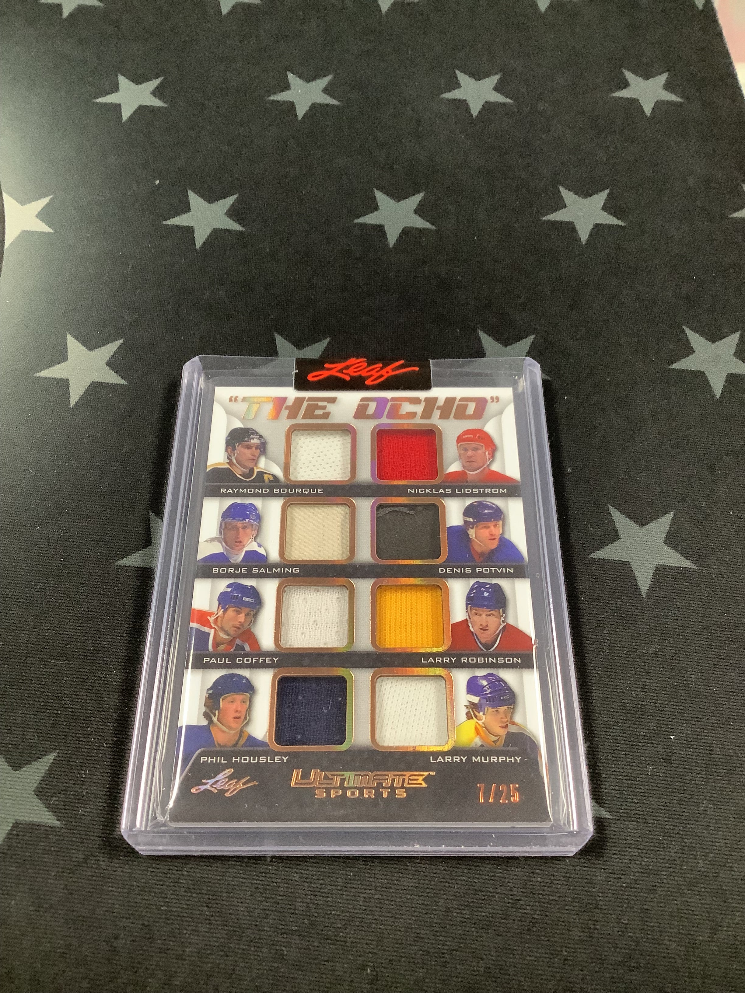 2023 LEAF The Ocho Patch Bourque/Lidstrom/Potvin/Salming/Coffey/Robinson/Housley/Murphy #T0 1/25 - Rare Hockey Trading Card for Collectors, Fans & Sports Memorabilia Enthusiasts - Perfect for Display, Gifts & Investment