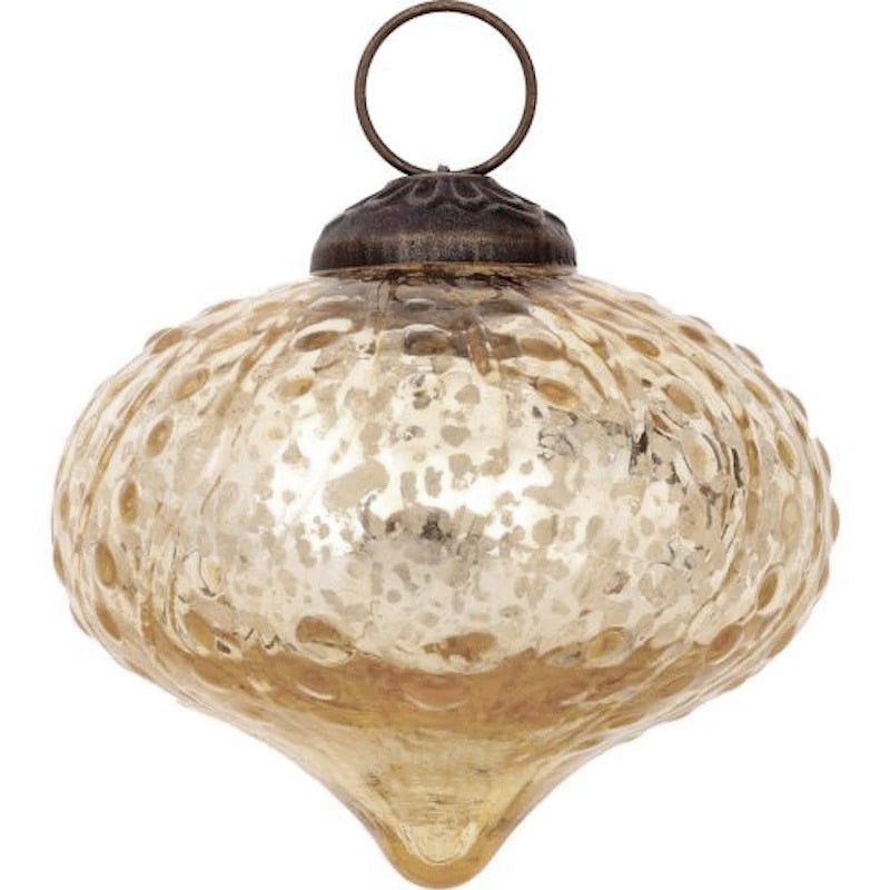 3 Pack Gold Tania Mercury Glass Dotted Drop Ornaments - Elegant Christmas Tree Decorations for Holiday Home Party Decor