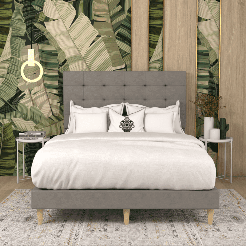 Modern Edith Fabric Bed Frame - Queen Size Upholstered Platform Bed with Wooden Slats - Perfect for Bedroom, Guest Room, and Dormitory Use