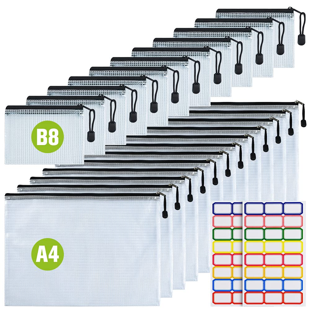 A4/B8 Plastic Mesh Zipper File Bags - Waterproof & Tear-Resistant Document Organizer Folders for School, Office, Home & Travel Storage | Perfect for Organizing Papers, Receipts, and Important Documents