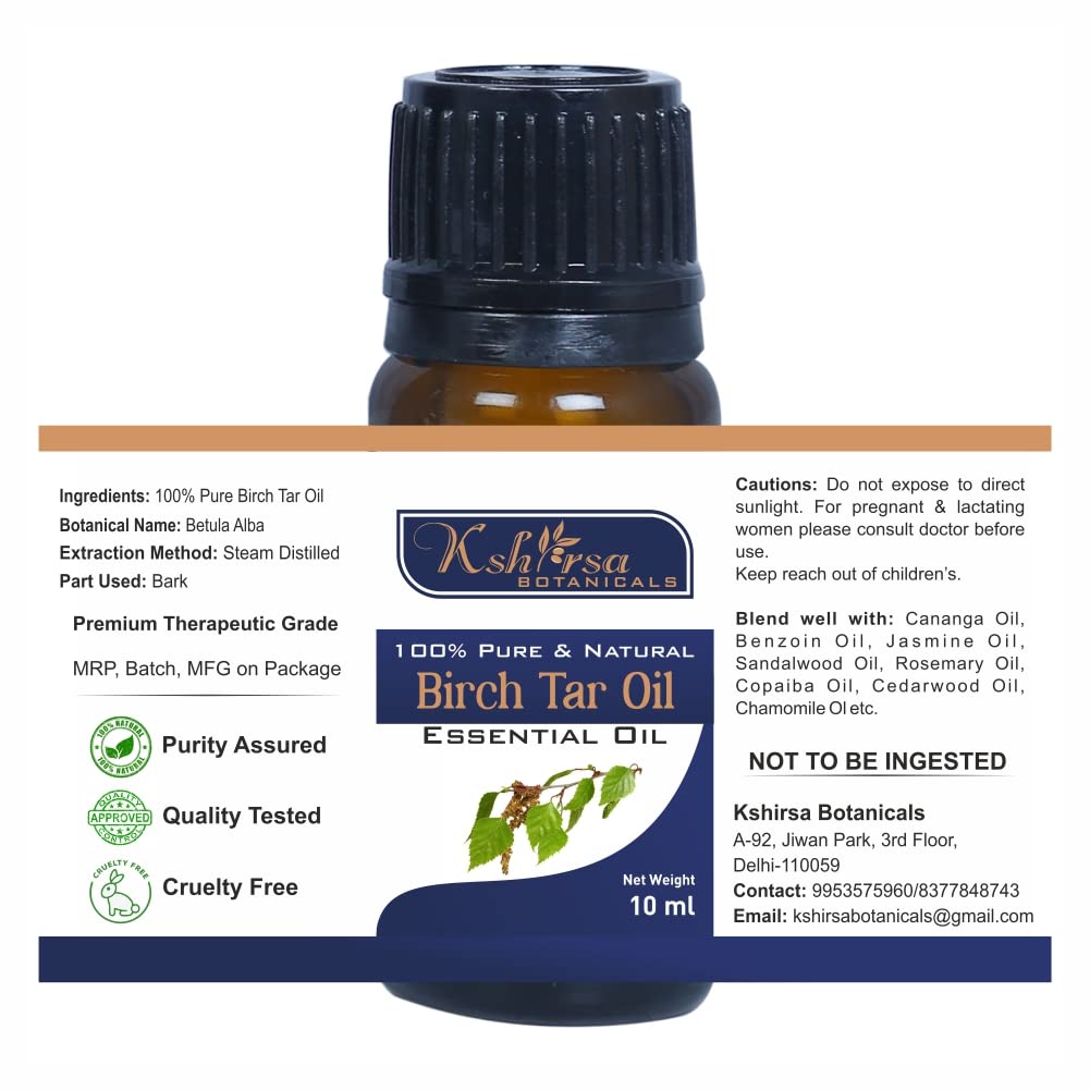 100% Pure & Natural Birch Tar Oil (Betula Alba) - 10ml with Euro Dropper for Skin Care, Hair Growth & Aromatherapy | Soothes Psoriasis, Eczema & Scalp Treatment | Perfect for DIY Beauty, Massage & Relaxation Therapy