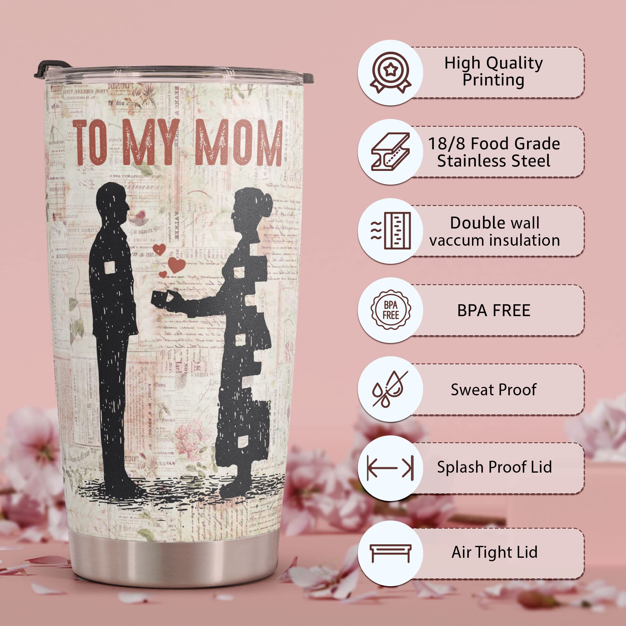 Macorner 20oz Stainless Steel Tumbler - Mother's Day, Birthday, Christmas Gift for Mom, Women from Son & Kids - Perfect for Coffee, Tea & On-the-Go Hydration