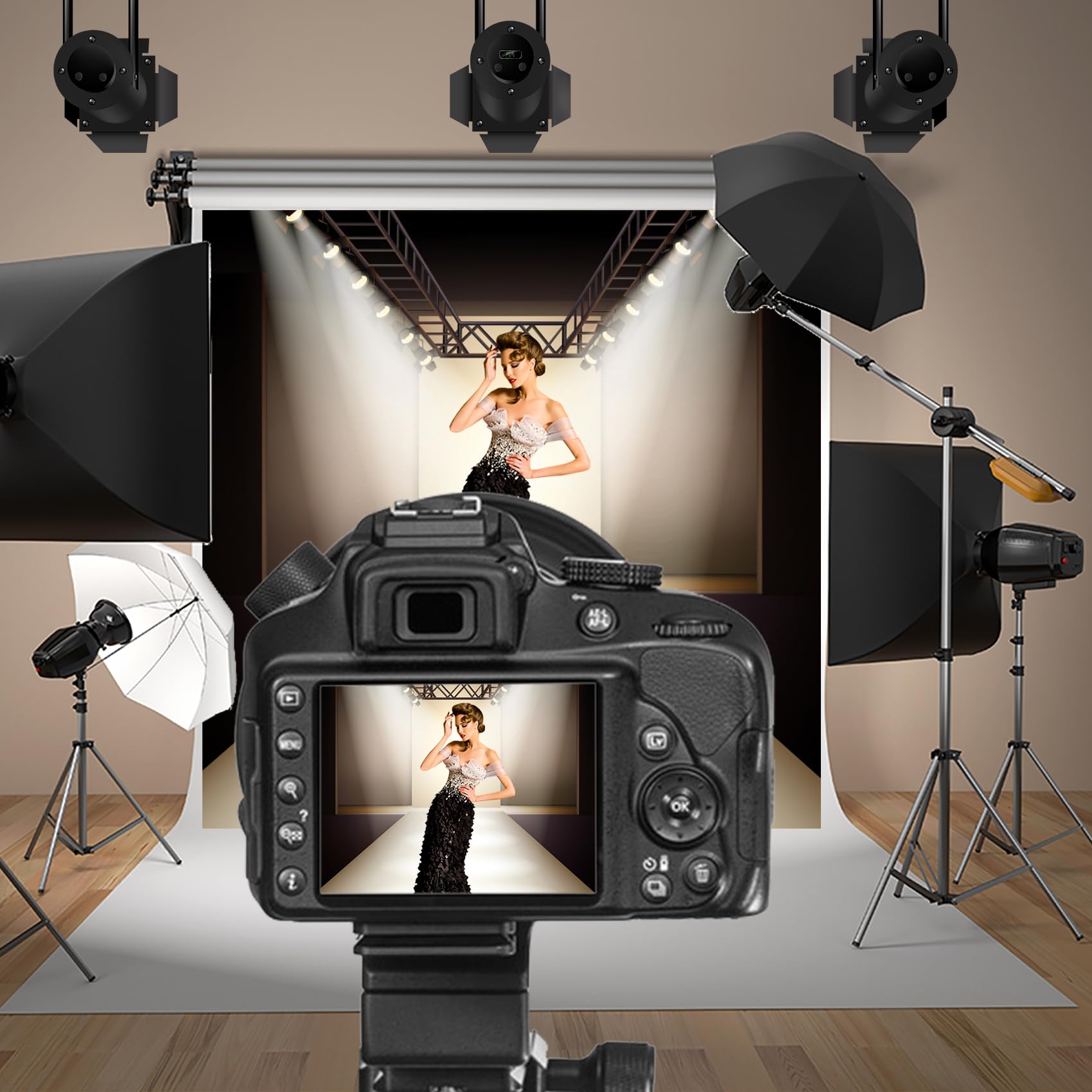 Baocicco 8x8ft Sparkling Silver Illuminated Backdrop - Fashion Runway Spotlight Photography Background with LED Lights for Catwalk Shows, Business Clothes Collection Events, and Party Decor