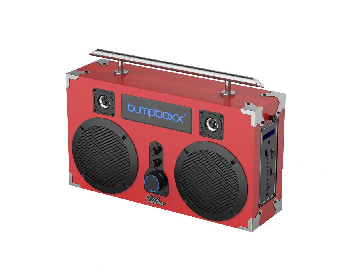 Bumpboxx Ultra Red Retro Bluetooth Boombox Speaker - Portable Wireless Boombox with Rechargeable Battery, Carrying Strap & Remote - Perfect for Outdoor Parties, Beach Trips & Home Entertainment