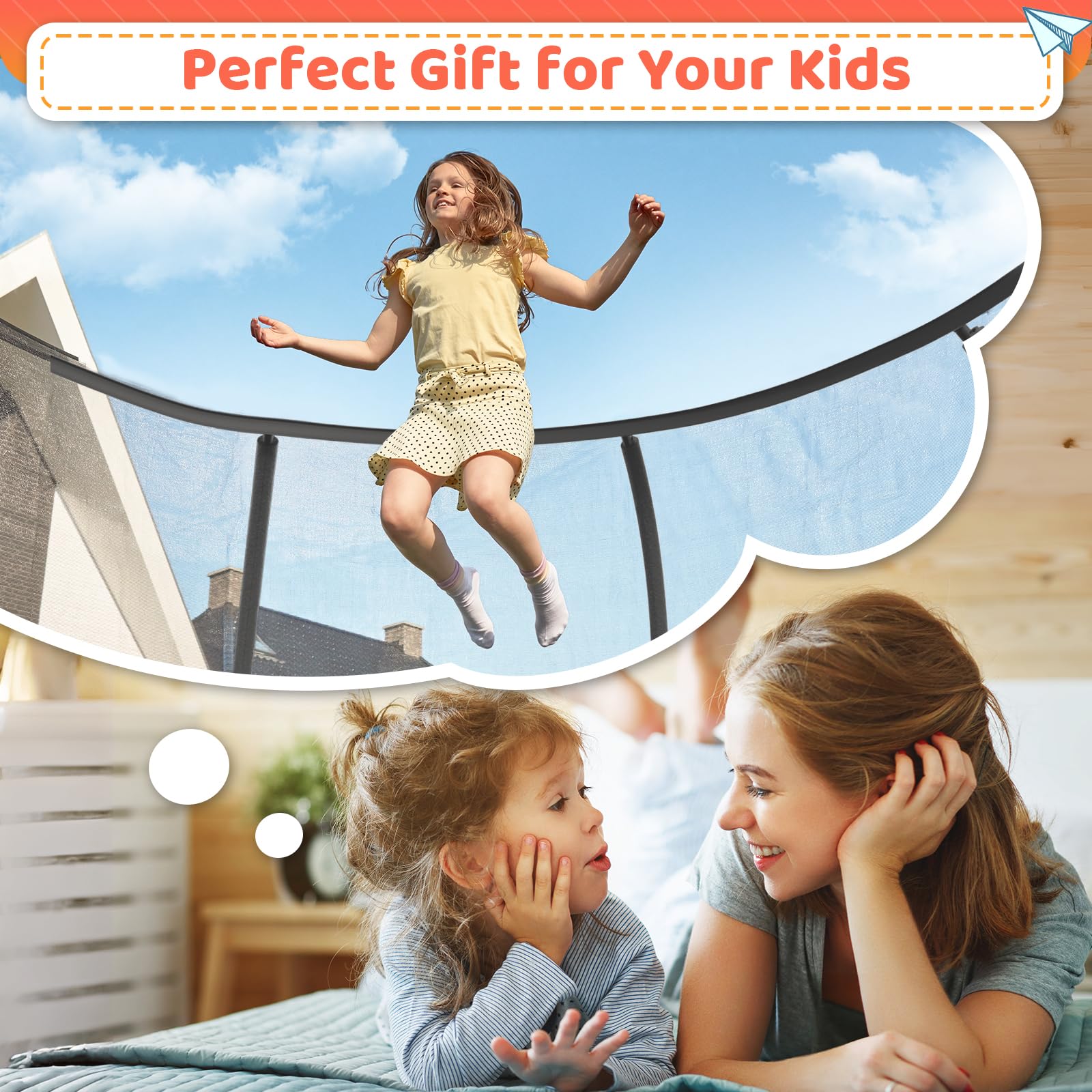 8FT 10FT 12FT 14FT 16FT Outdoor Trampoline for Kids & Adults - Pumpkin Shape with Safety Net, Ladder & Coated Metal Frame - ASTM Approved Large Backyard Trampoline for Family Fun, Birthday Parties & Outdoor Exercise