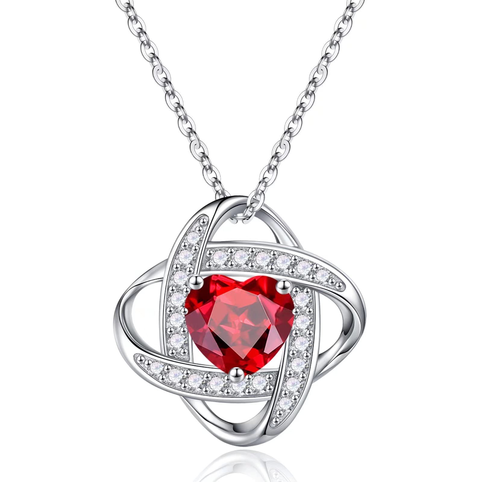 925 Sterling Silver Birthstone Necklace for Women - Love Knot Pendant with Natural or Created Gemstone | Perfect Gift for Mom, Wife, Girlfriend | Valentine's Day, Anniversary, Birthday, Christmas Jewelry Present | Elegant Everyday Wear & Special Occasion Gift