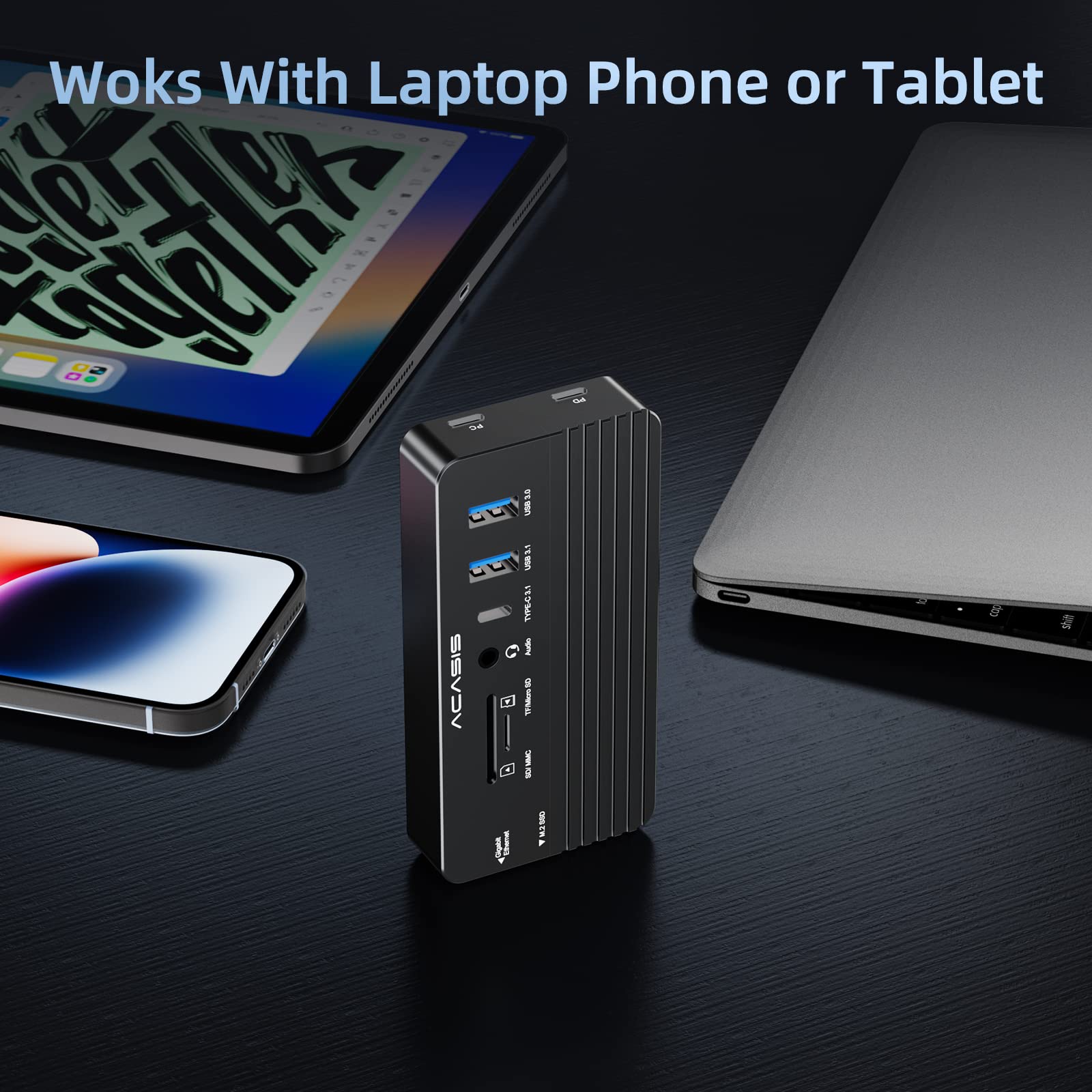 ACASIS 10-in-1 USB C Laptop Docking Station with 4K60Hz HDMI, NVMe Enclosure, PD Charging, Ethernet, SD/TF Card Reader, 10G USB C/A Ports & Audio - Universal Compatibility for MacBook, Dell, HP, Surface - Perfect for Home Office, Gaming & Multi-Monitor Setup