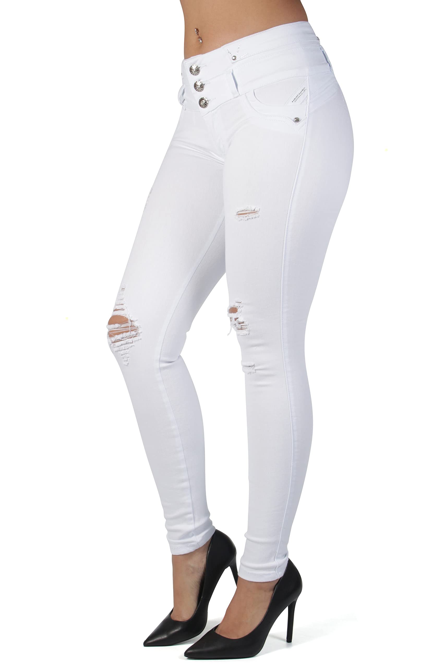 Women's High Waist Butt Lifting Push Up Skinny Jeans - Ripped & Distressed Denim Pants for Juniors (Style 3517) | Perfect for Night Out, Date Night & Casual Wear