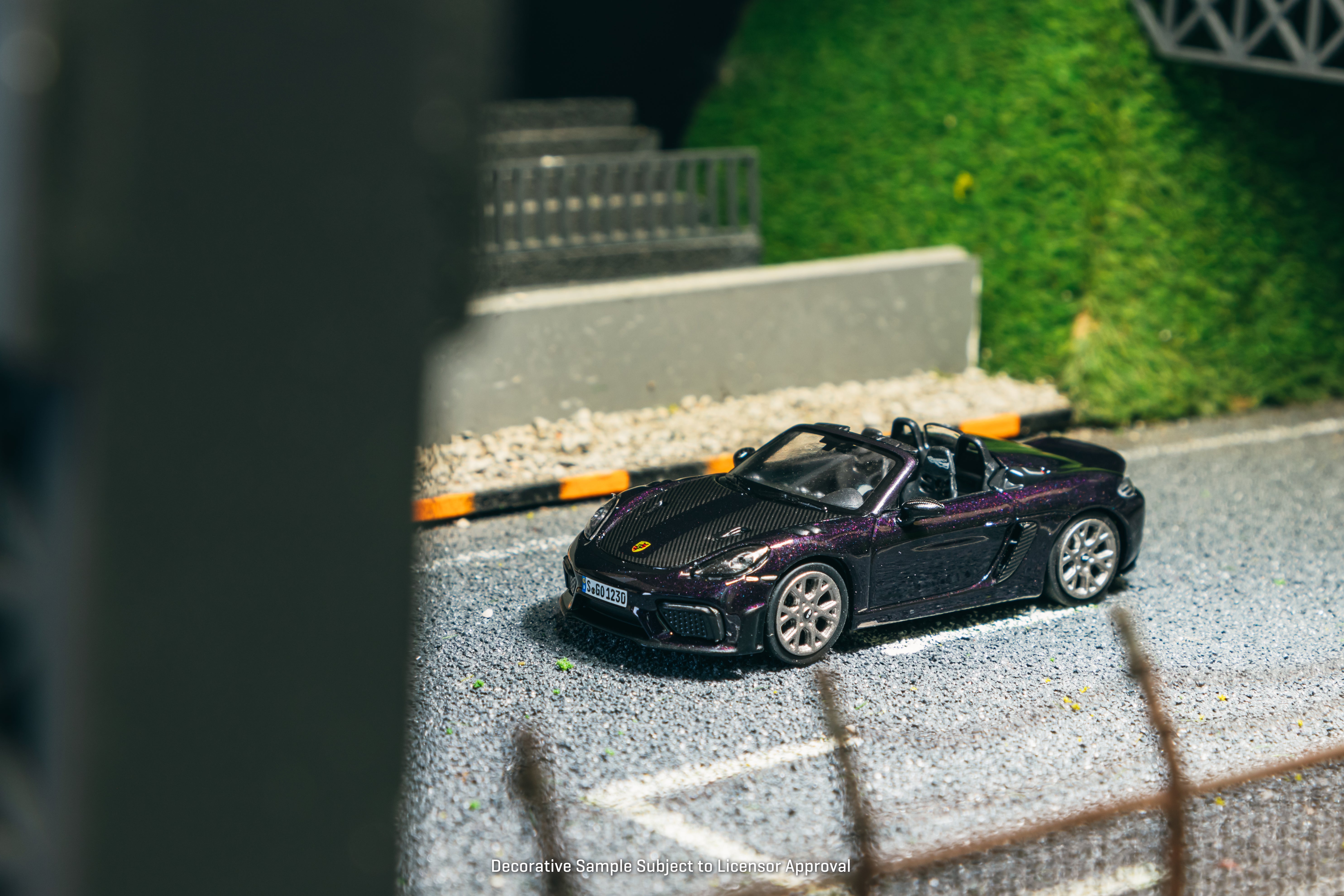 Minichamps X Tarmac Works 1/64 Scale Porsche 718 Spyder RS Diecast Model Car in Viola Metallic - COLLAB64 Series - Perfect for Collectors and Racing Enthusiasts