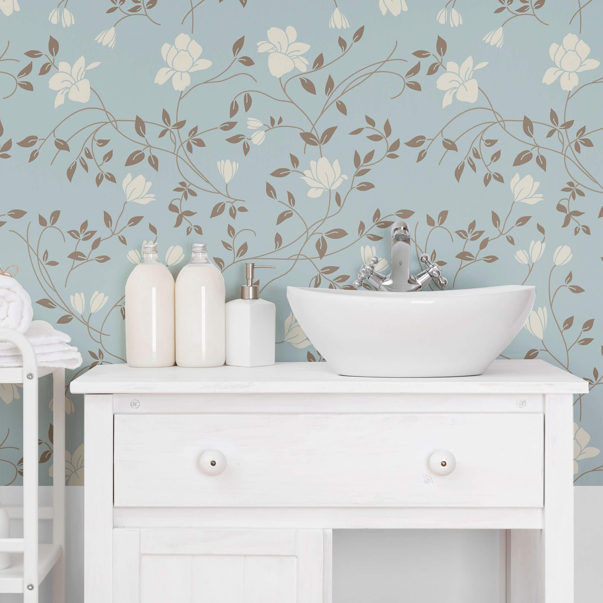 Blue Floral Peel and Stick Removable Wallpaper - Self-Adhesive Decorative Wall Covering for Bedroom, Living Room & Nursery - Easy to Install & Remove - Pattern 4338