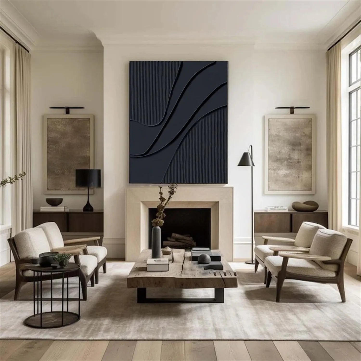 Black Minimalist Textured Painting Canvas - Modern Abstract Wall Art for Home & Office Decor | Premium Quality Stretched Canvas #MZ092
