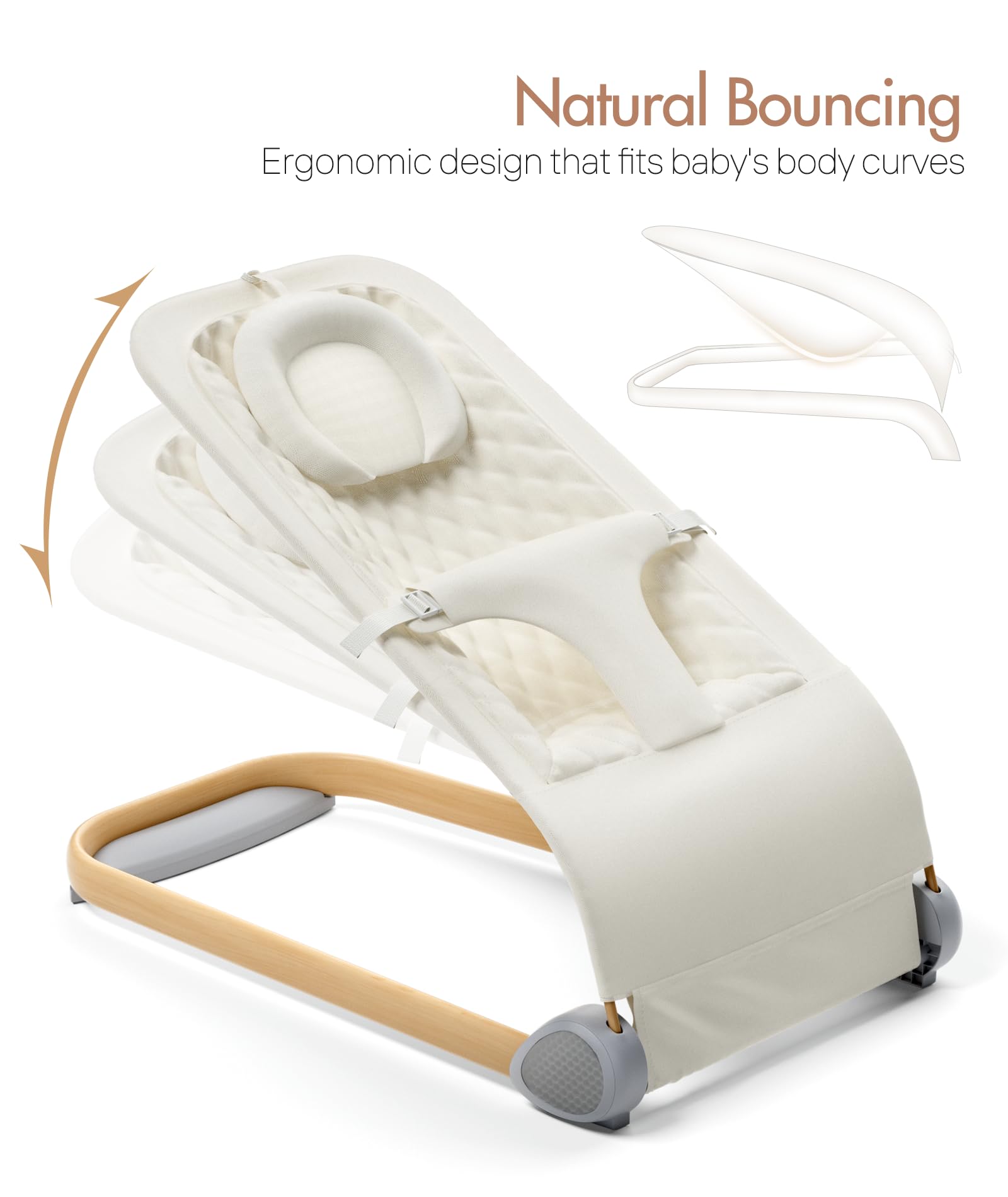 **Beige Baby Bouncer Seat – Portable & Ergonomic Infant Rocker for Newborns up to 20 lbs – Perfect for Soothing, Playtime & Travel**
