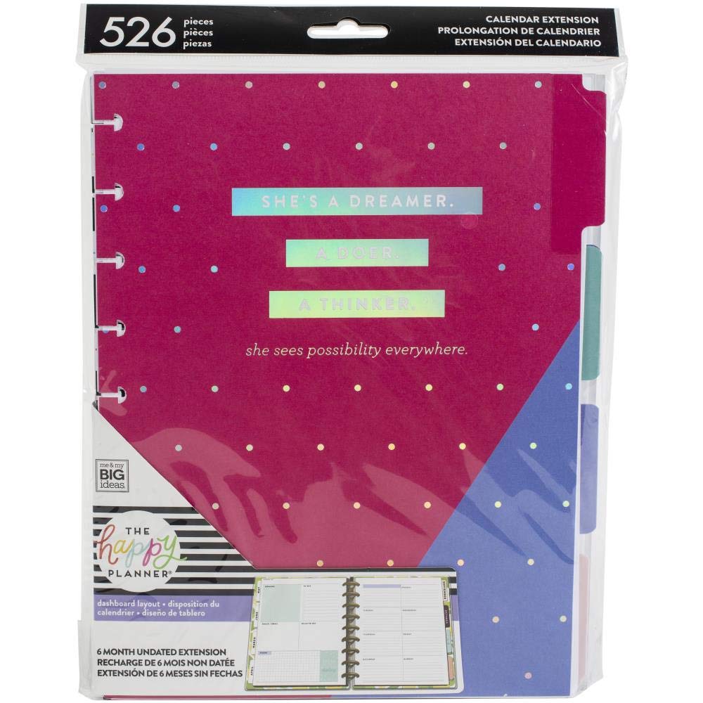 The Happy Planner 6 Month Undated Calendar - Pink Classic Extension Pack with Dashboard Layout | Perfect for Organizing, Journaling & Productivity Planning | Home Office, School & Work Use