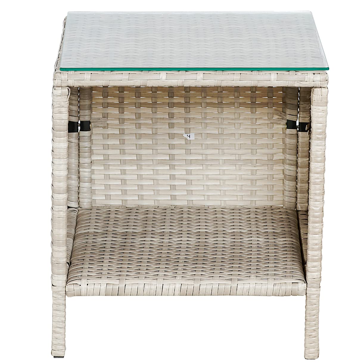 BTEXPERT 3-Piece Outdoor Wicker Bistro Set with Cushions - Patio Garden Furniture Conversation Set with Rattan Chairs & Glass Table (Stone Gray/Navy Blue) - Perfect for Small Spaces, Porch, Yard or Balcony Decor
