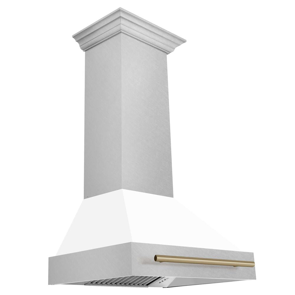 ZLINE Autograph Edition 30 Inch Stainless Steel Wall Mount Range Hood - White Matte Shell with Accent Handle (Model 8654SNZ WM30) | Professional Kitchen Ventilation for Modern Homes