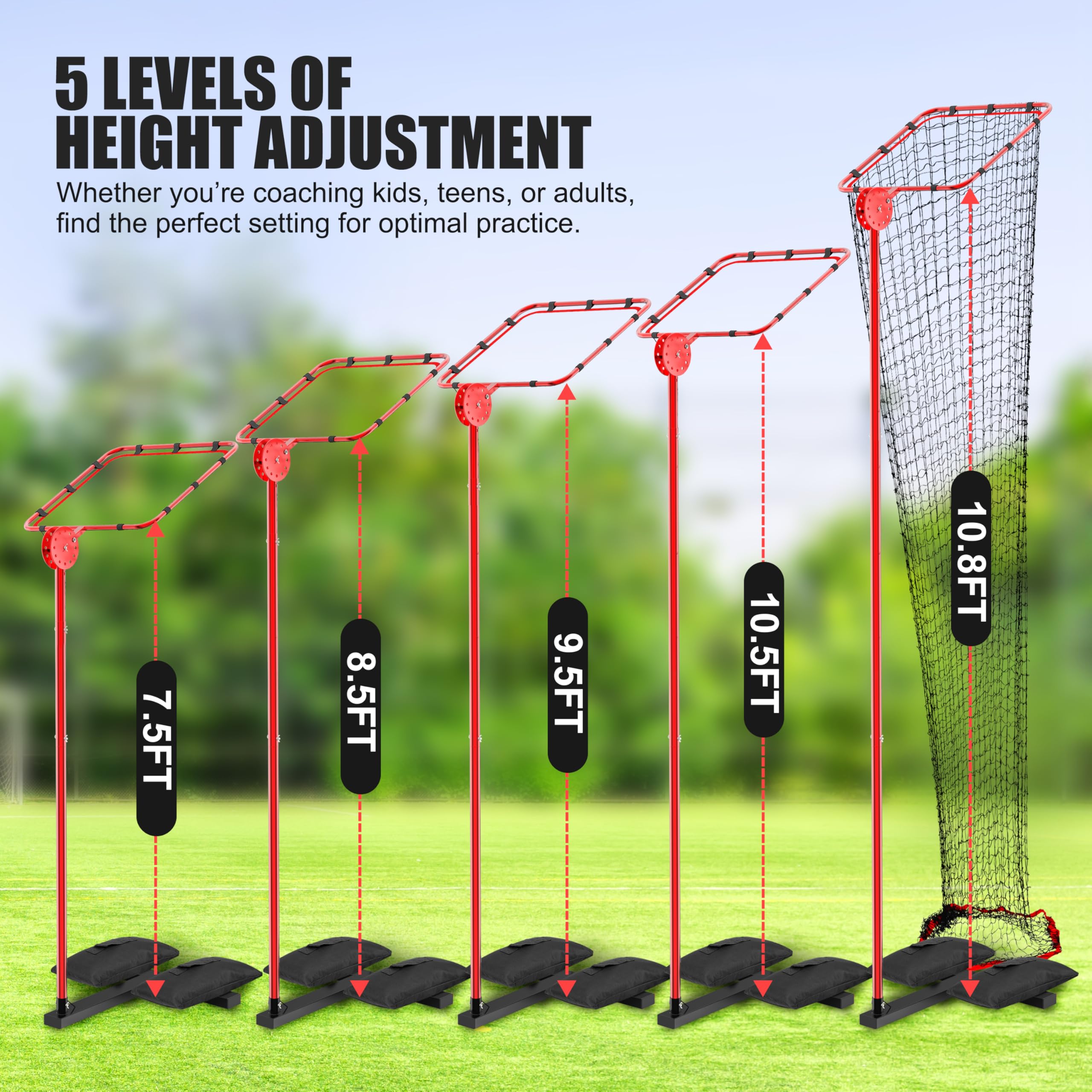 **Adjustable Volleyball Training Setter Net with Portable Cart & Wheels - 5 Height Options & 10 Angle Hoop - Perfect for Indoor & Outdoor Volleyball Practice, Team Drills & Solo Training**