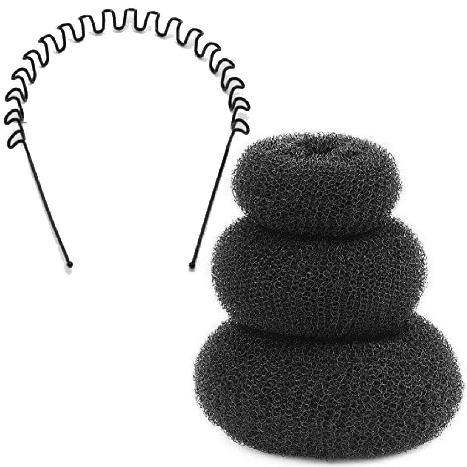 Pranavi Collection - 3-Piece Soft Hair Bun Donut Set with Free Zig Zag Wave Hair Band (Small, Medium, Large) | Hair Styling Bun Maker for Women | Perfect for Updos, Ponytails & Special Occasions