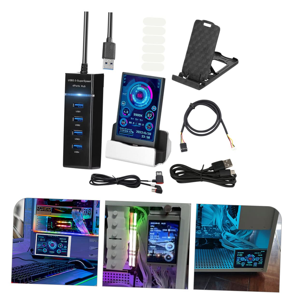CAXUSD Mini Secondary Screen for PC - GPU/HDD/RAM Monitor with 360° Rotation - Perfect for Gaming & PC Builds