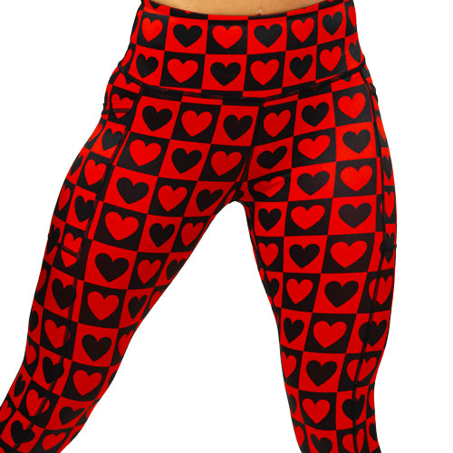 Queen Of Hearts Printed High Waist Yoga Leggings - Women's Workout Leggings for Gym, Running & Lounge Wear