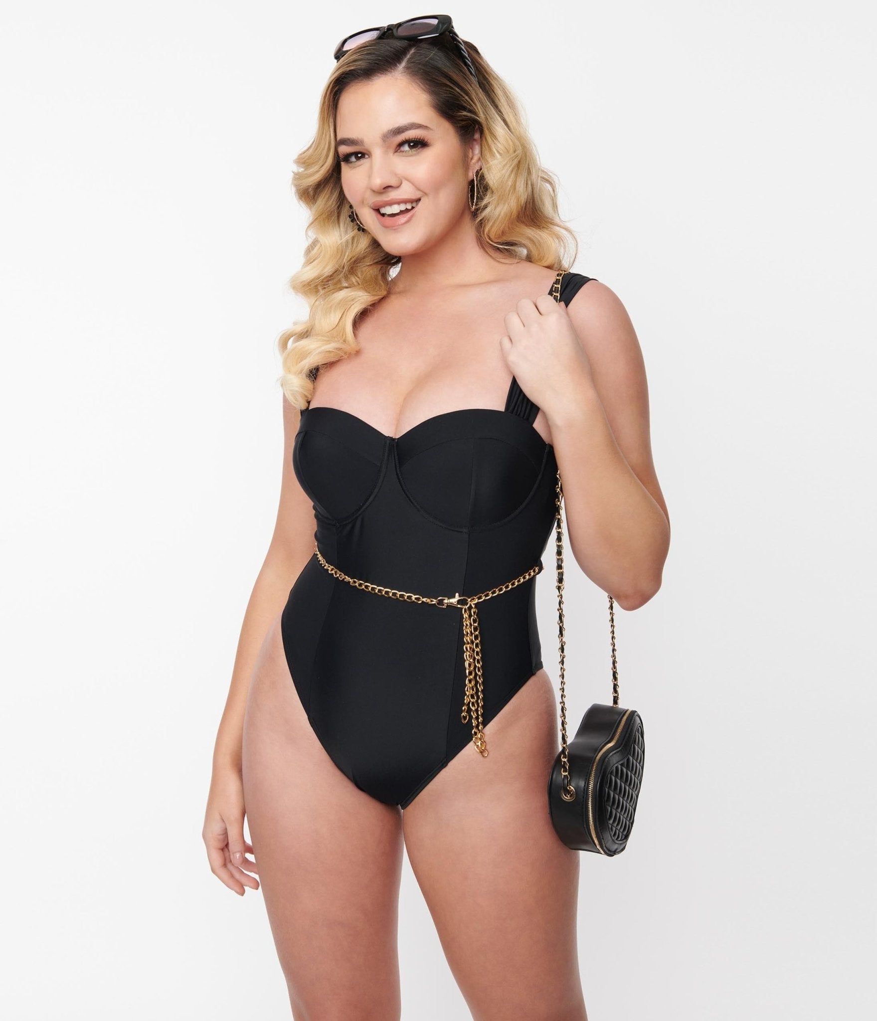 Black & Gold Chain Resort One Piece Swimsuit for Women - Elegant Monokini Bathing Suit with Adjustable Straps - Perfect for Beach Vacations, Pool Parties & Summer Getaways