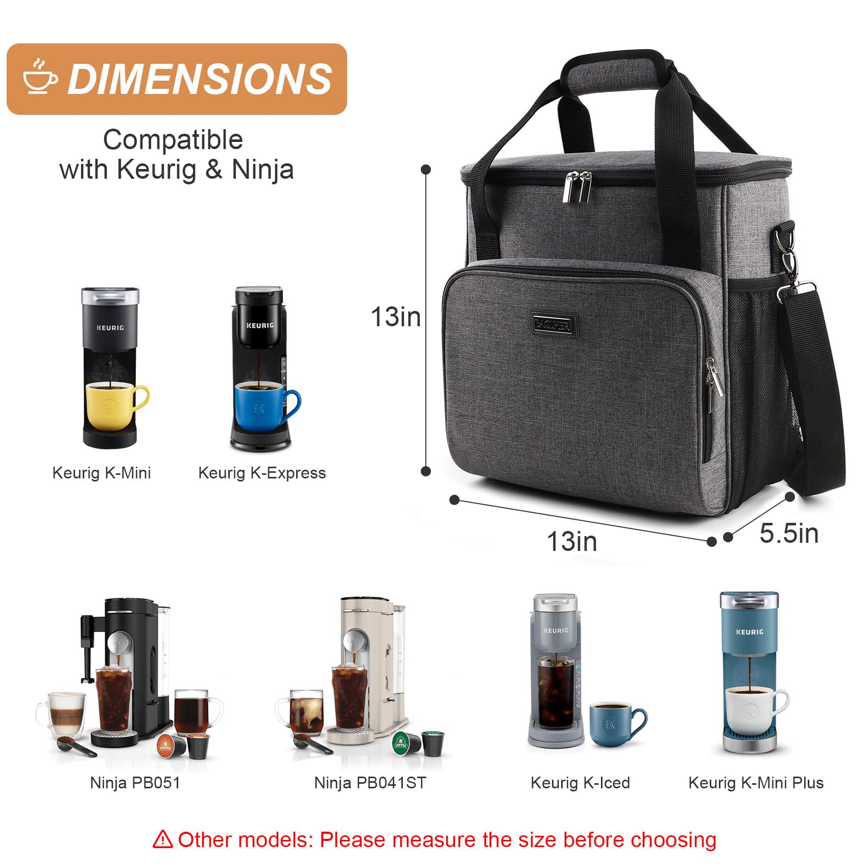 Portable Keurig Coffee Maker Travel Bag - Compatible with K-Mini, K-Mini Plus, K-Express & K-Iced | Compact Carrying Case with Adjustable Shoulder Strap | Perfect for Travel, Camping & Office Use (Grey)