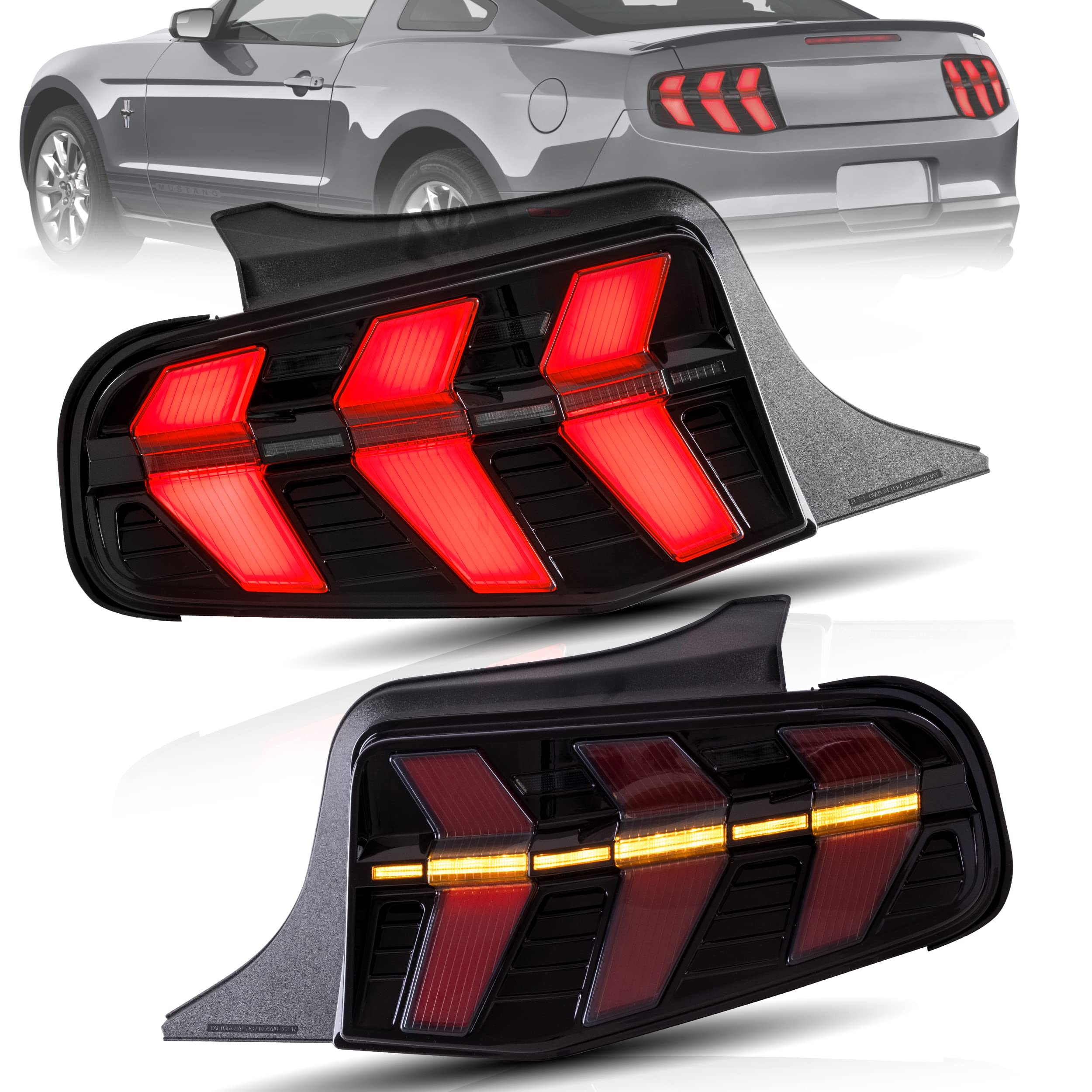 VLAND LED Tail Lights Assembly for Ford Mustang 2010-2012 - Full LED Tail Lamp with Turn Signal, Plug-and-Play Installation, 7 Lighting Modes | Upgrade Your Mustang's Rear Style for Night Driving & Car Shows