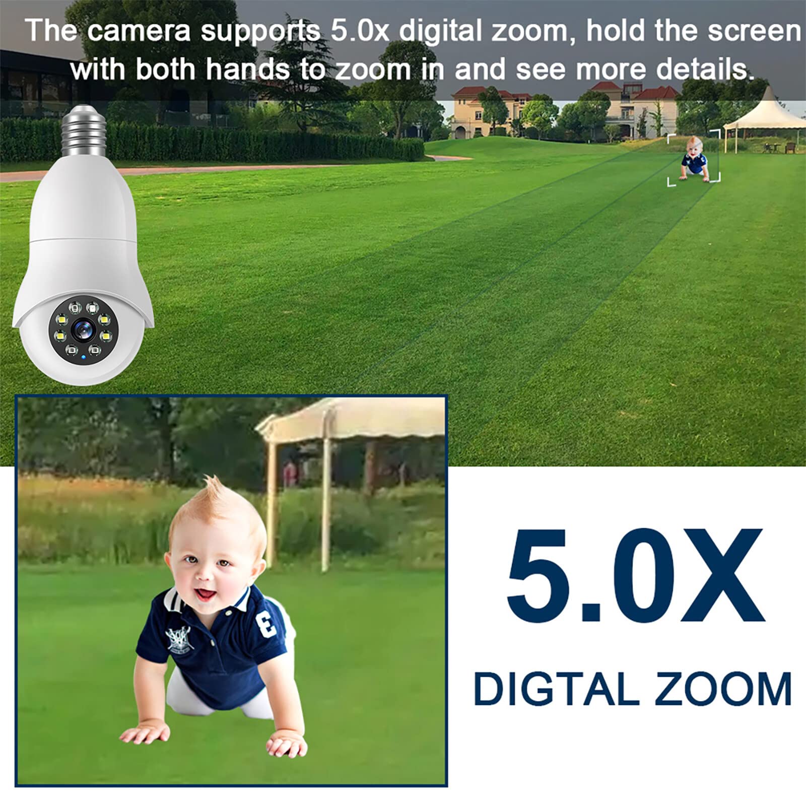 Ruiqas E27 Smart Light Bulb Security Camera - 2.4GHz/5GHz WiFi, 1080P 2MP HD, 360° Panoramic View - Indoor/Outdoor Home Security Surveillance for Garage, Yard & Porch