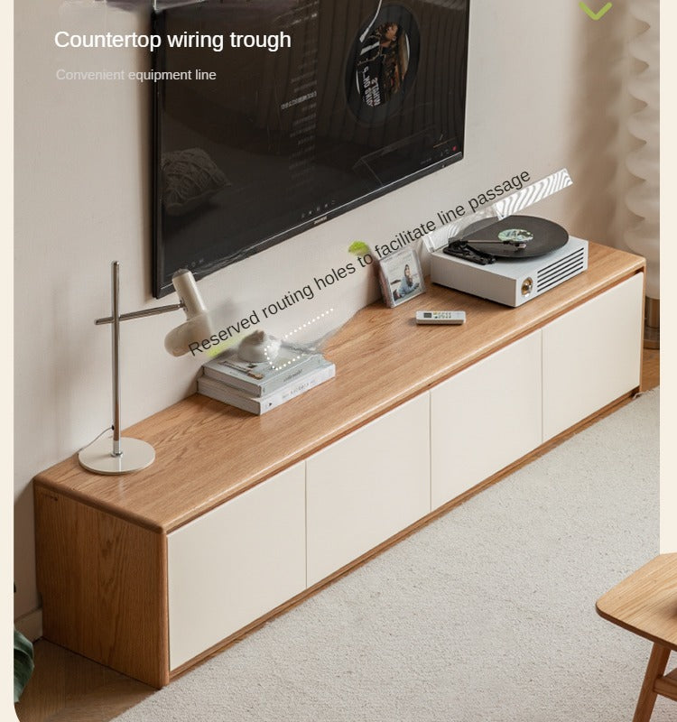 Solid Oak Wood Modern White Integrated Log Floor TV Stand - Stylish Storage for Living Room, Bedroom & Home Theater