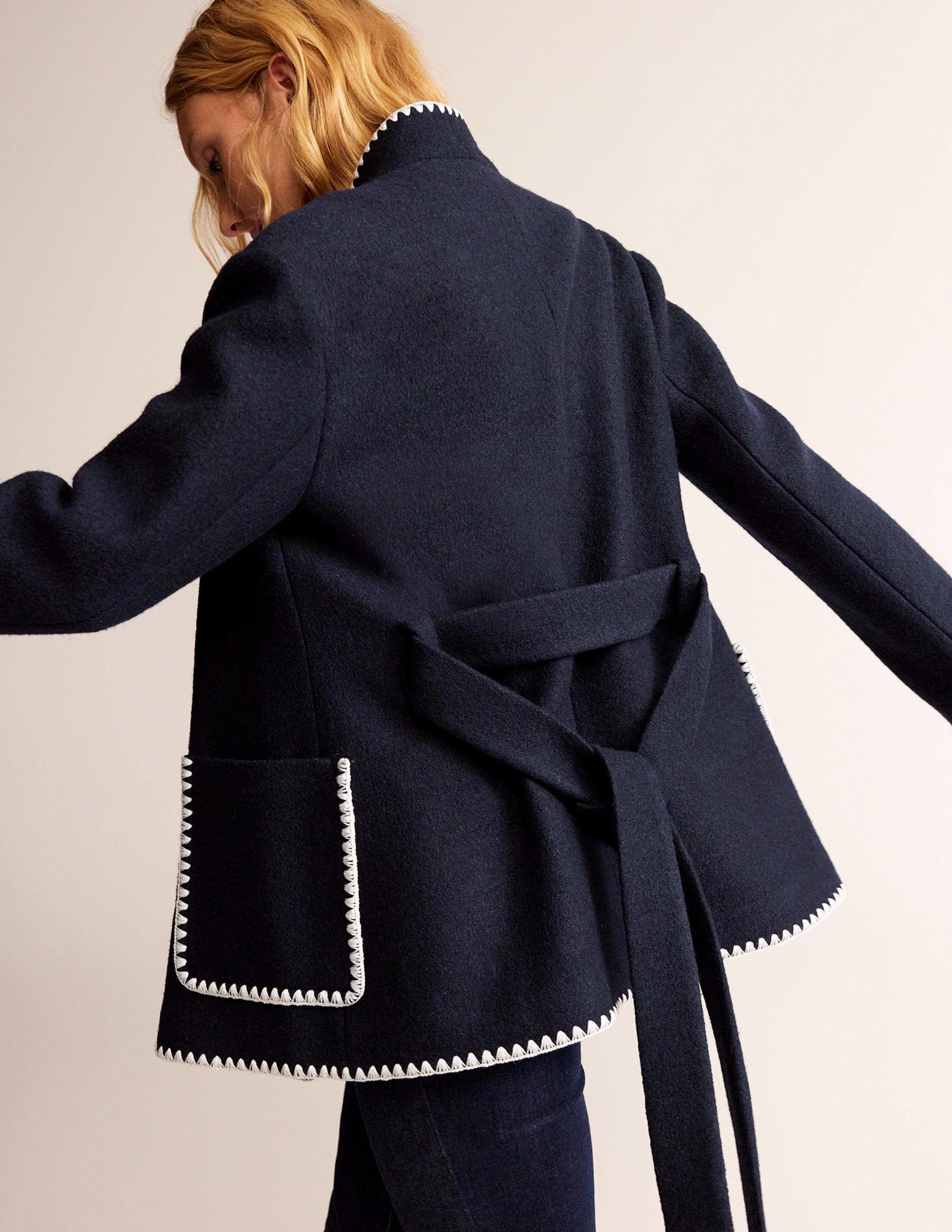 Women's Navy Blue Belted Short Wrap Coat - Stylish Outerwear for Fall & Winter | Perfect for Office, Date Night & Casual Outings