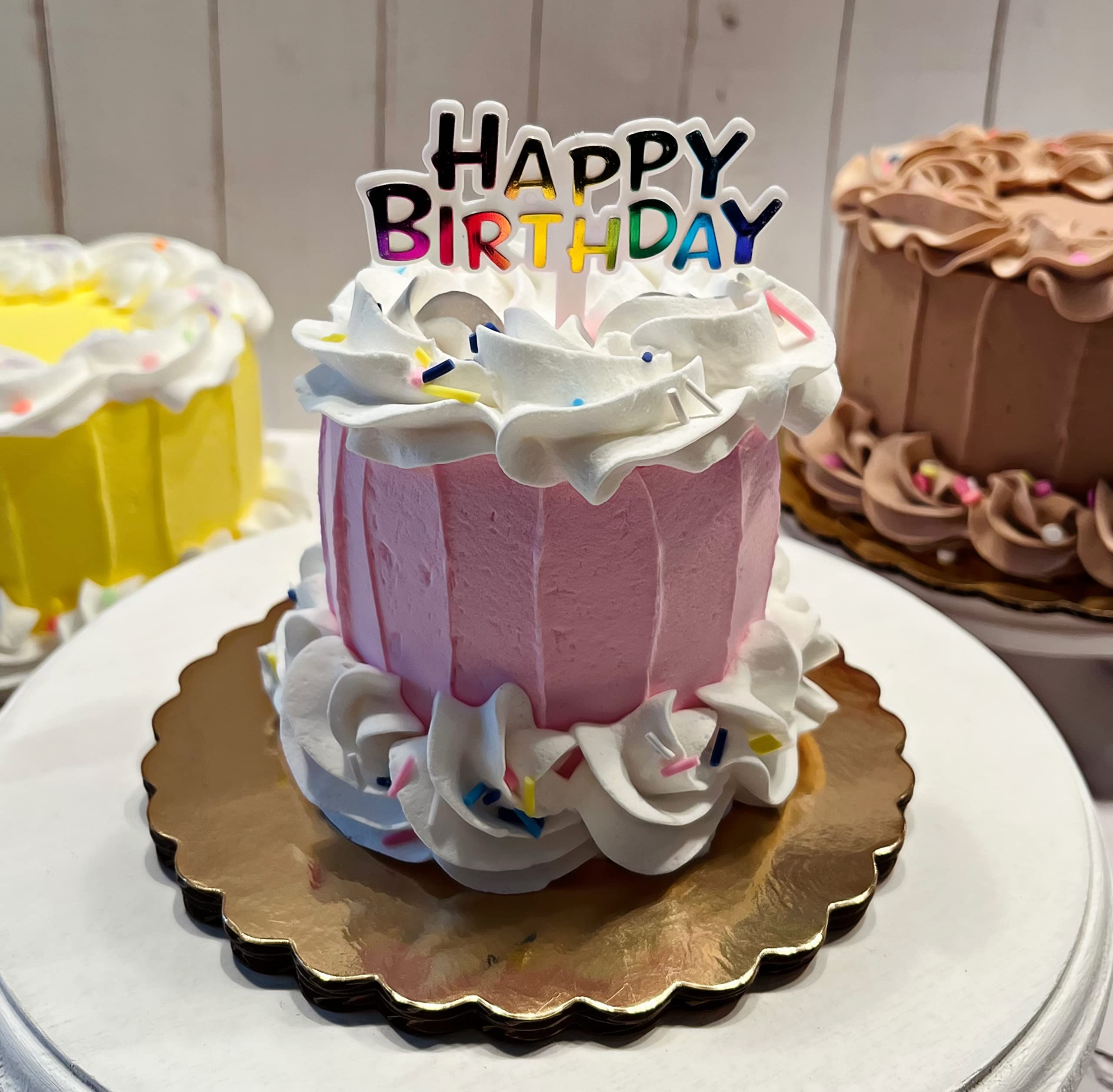 Realistic Mini Fake Cake Decor - Artificial Cake Display for Cupcakes & Birthday Party Decorations - Pink Fake Food for Dessert Table & Wedding Centerpieces