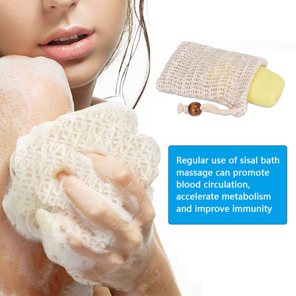 BUYGOO 30 Pack Natural Sisal Mesh Soap Saver Bags - Exfoliating Soap Holder with Drawstring for Bath, Shower & Travel | Handmade Eco-Friendly Soap Storage for Gentle Skin Cleansing