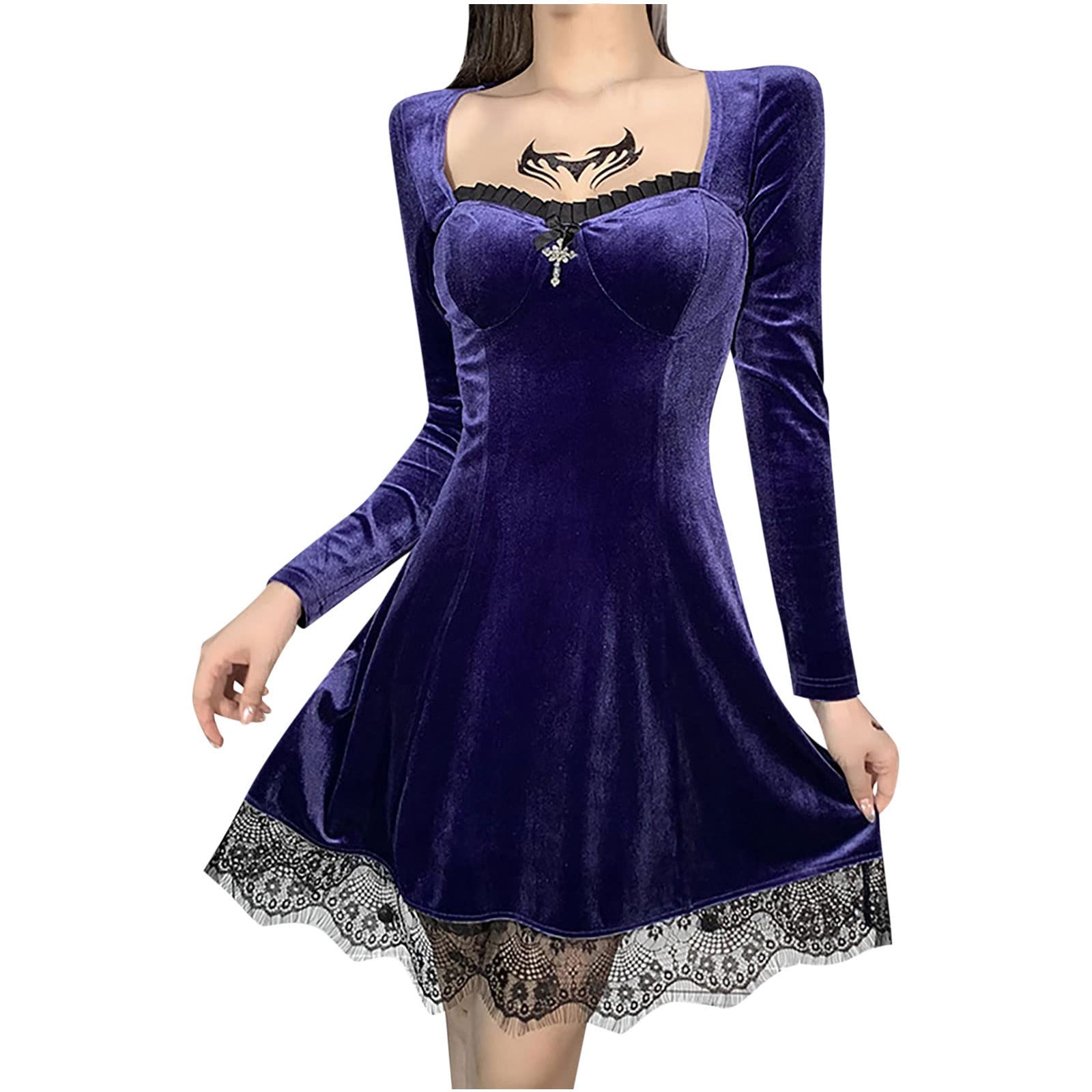Gothic Lace Patchwork Mini Dress - Sexy Long Sleeve Black Cocktail Dress for Women | Perfect for Christmas Parties, Weddings & Formal Events