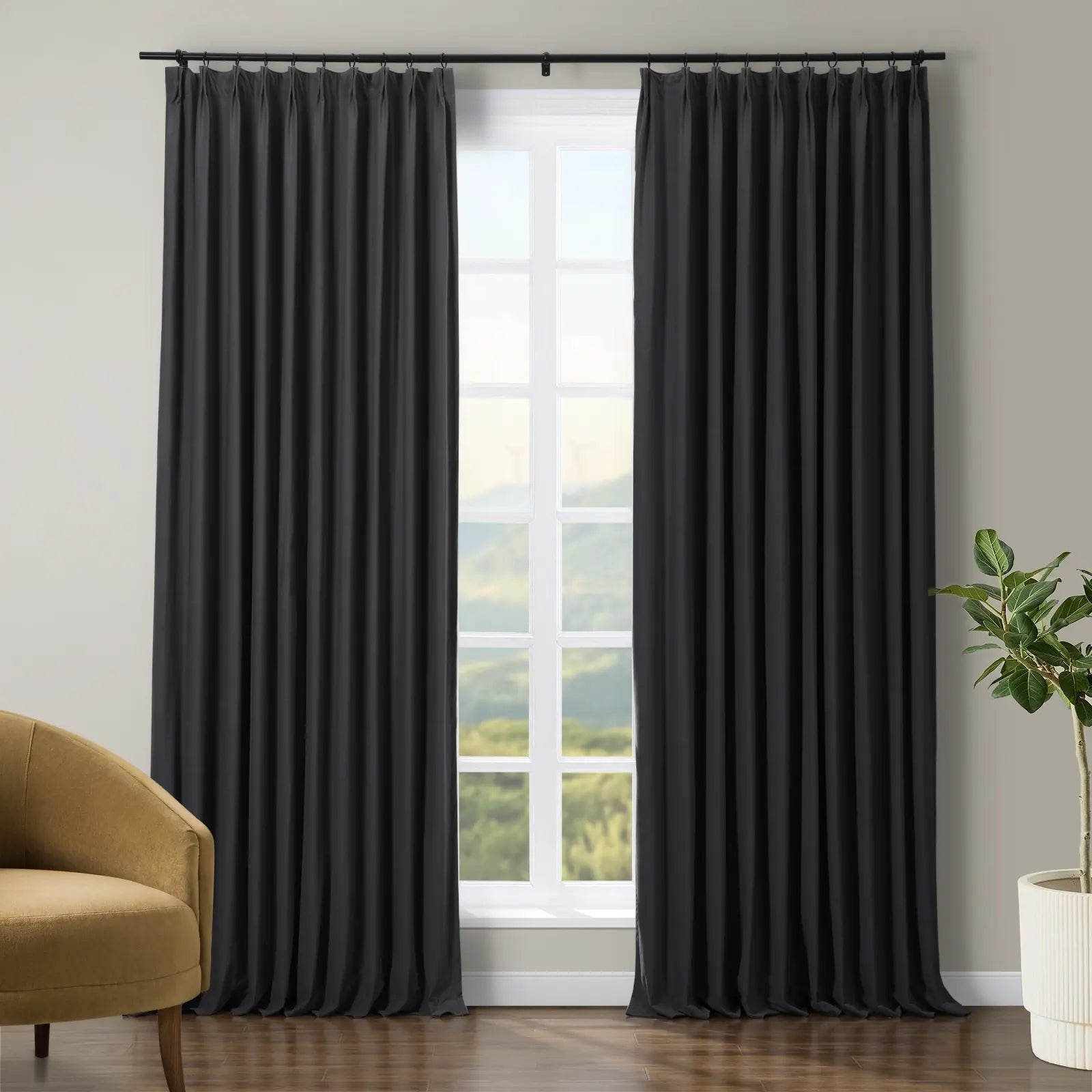 Premium Velvet Curtains - Blackout Thermal Insulated Pleated Drapes for Living Room & Bedroom - Soft Luxury Window Treatments for Home Decor & Noise Reduction