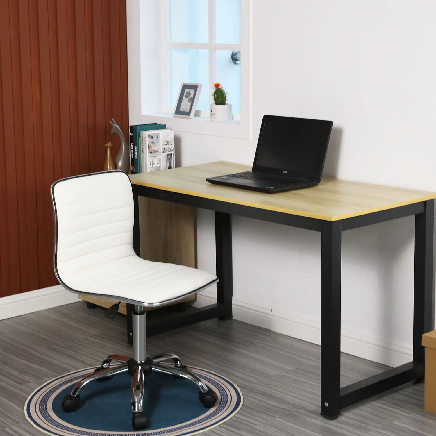 Adjustable Modern PU Leather Task Chair - Ergonomic Office Desk Chair, Vanity Makeup Chair for Home & Office - White PU Leather Seat for Comfortable Working & Beauty Room