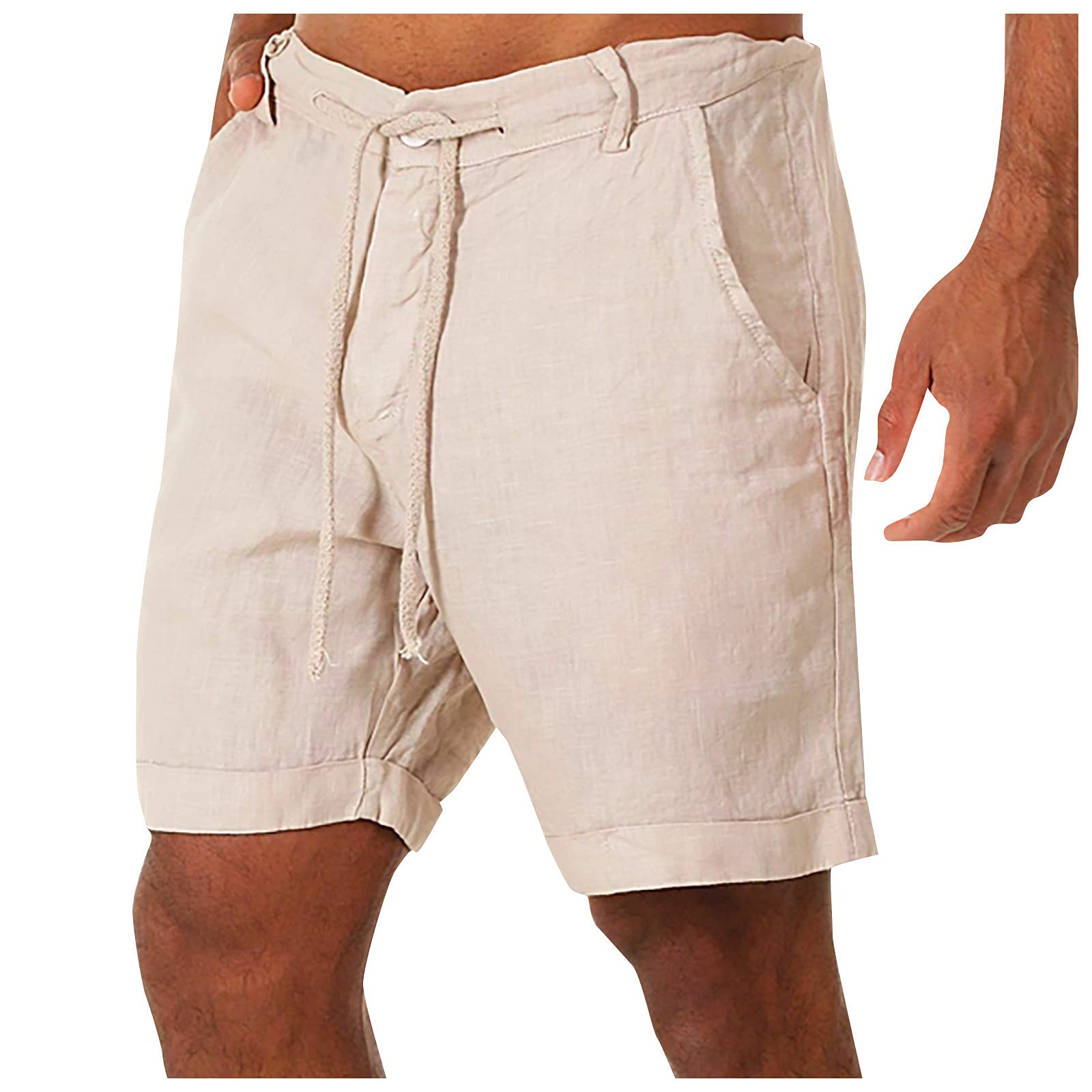 Men's Summer Shorts - Breathable Cotton Linen Casual Short Pants with Button & Lace-Up Waist, Side Pockets | Perfect for Beach, Vacation & Outdoor Activities