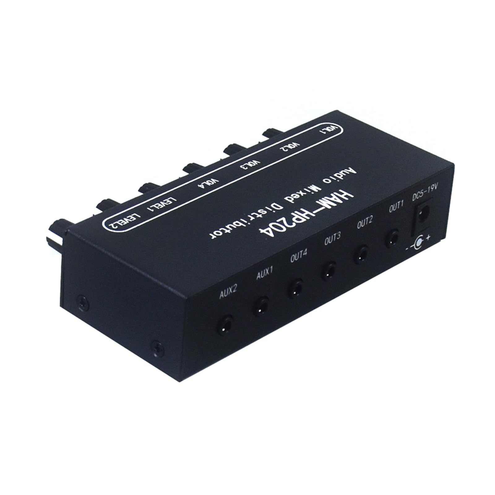 JSGHGDF 2 Input 4 Output 3.5mm Audio Mixer Switch - Stereo Headphone Distribution Box with Individual Volume Control for Home Studio, Gaming & DJ Setup
