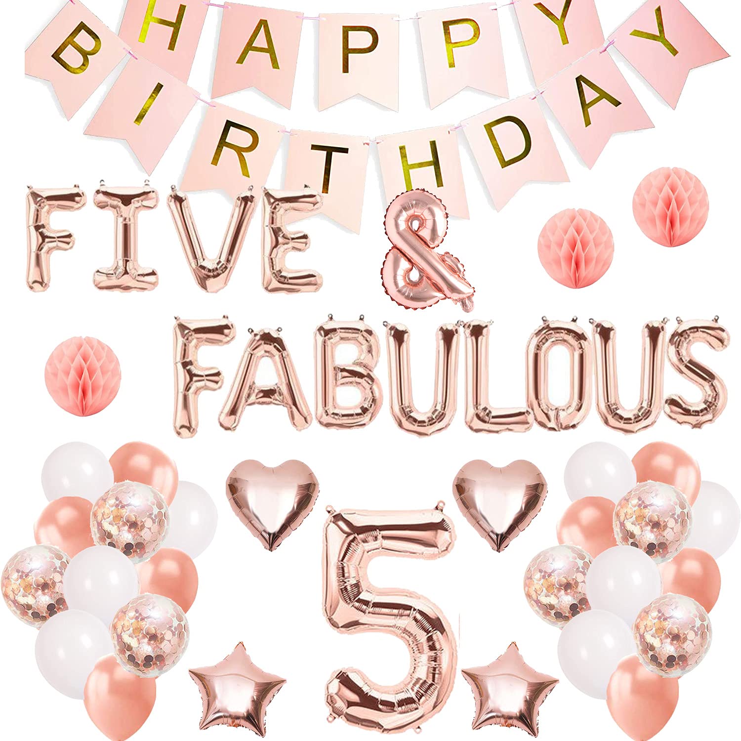 Five & Fabulous 5th Birthday Party Decorations Set - Banner, Balloons & More for Boys & Girls | Perfect for 5-Year-Old Birthday Celebrations, Classroom Parties & Photo Backdrops
