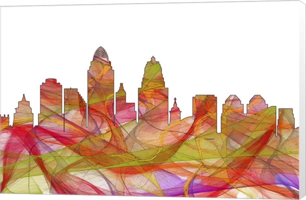 Cincinnati Ohio Skyline Canvas Art - Summer Swirl by Marlene Watson, Museum Wrapped Wall Decor, 24 x 16 Inches - Perfect for Living Room, Bedroom & Office Decor