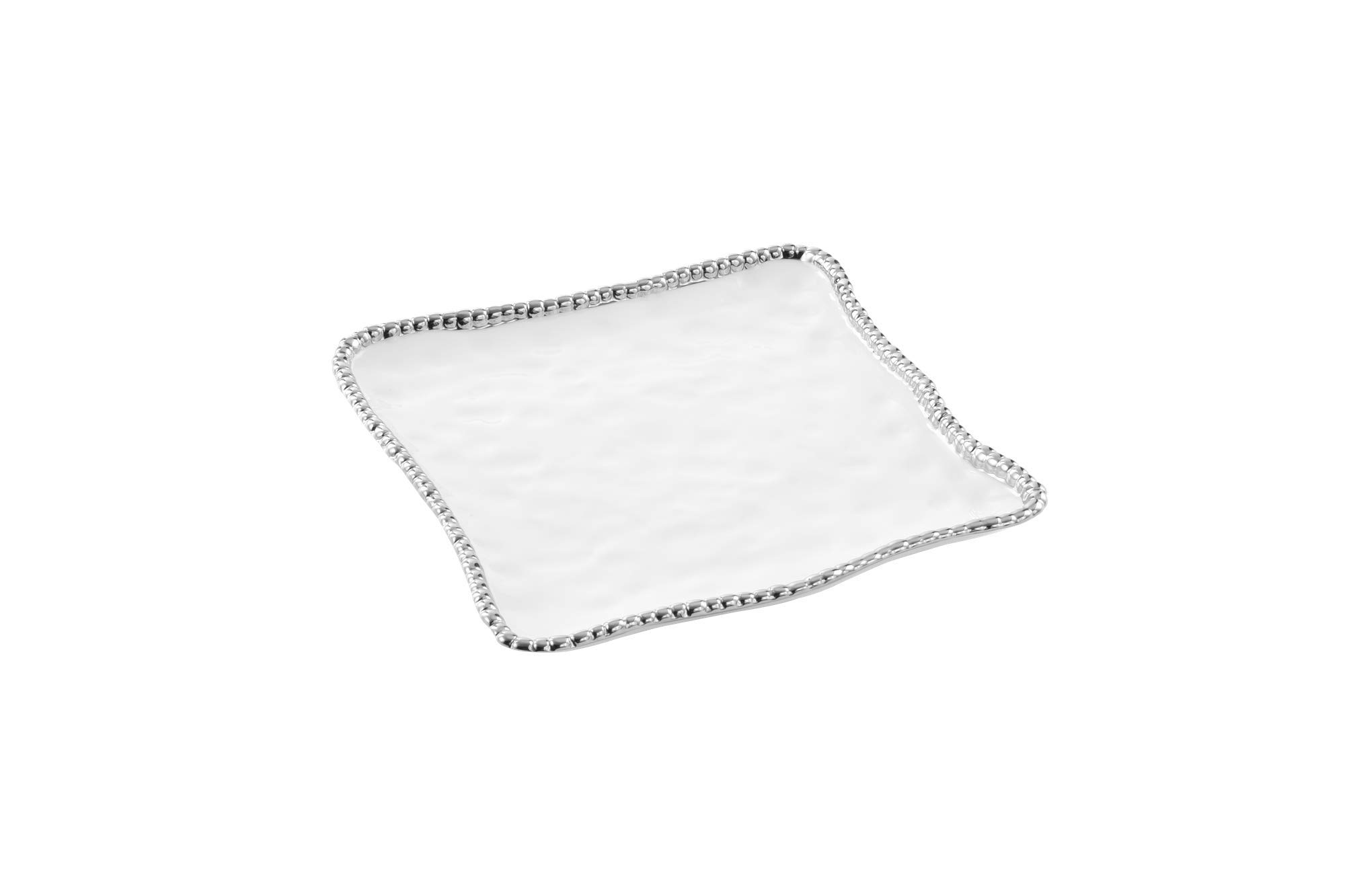 Pampa Bay Salerno 11-inch Square Titanium-Plated Ceramic Platter Tray - White & Silver Porcelain Serving Dish - Oven Safe Holiday Party Appetizer Plate for Christmas, Thanksgiving & Entertaining