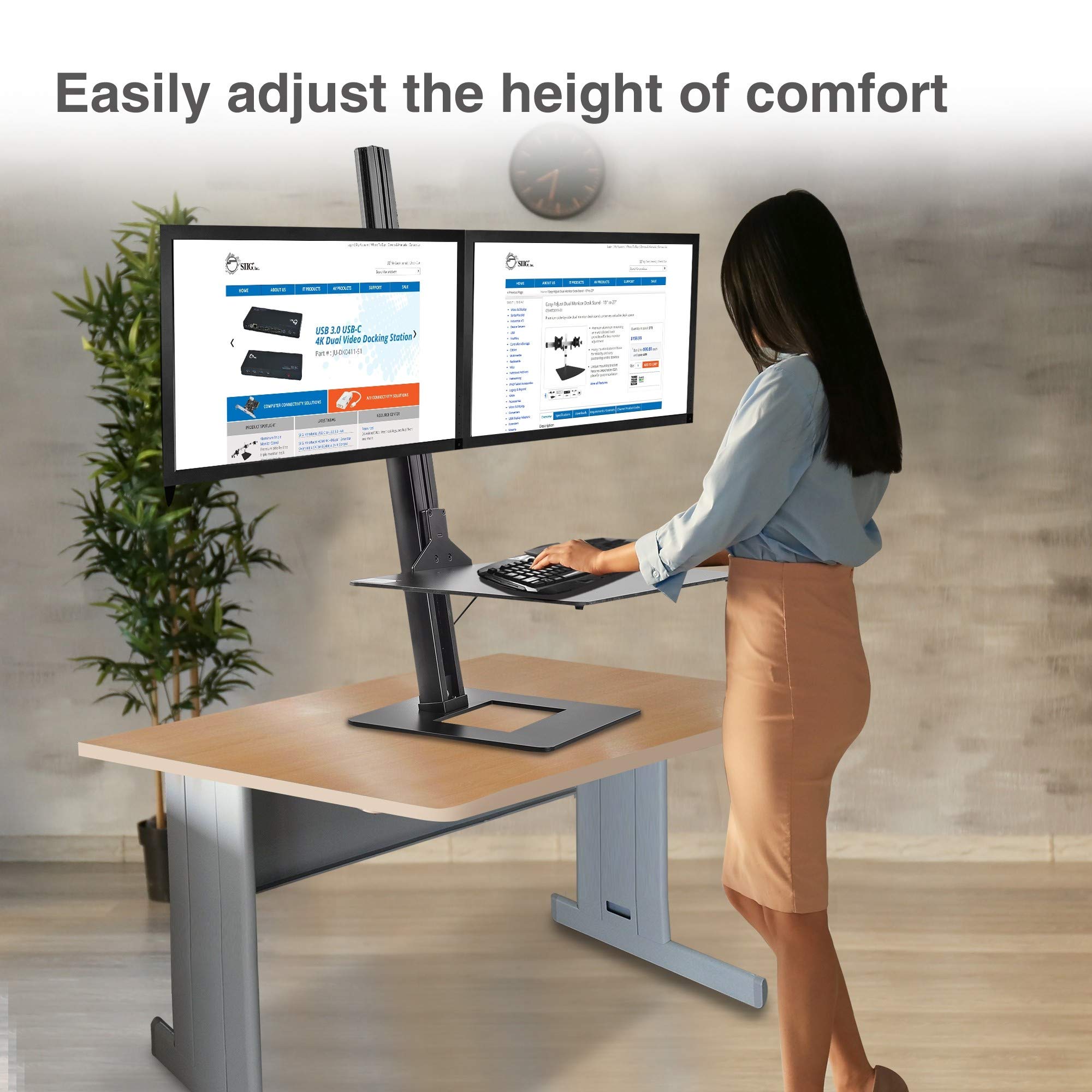 SIIG Dual Monitor Adjustable Motorized Stand with Laptop Tray - Supports 17