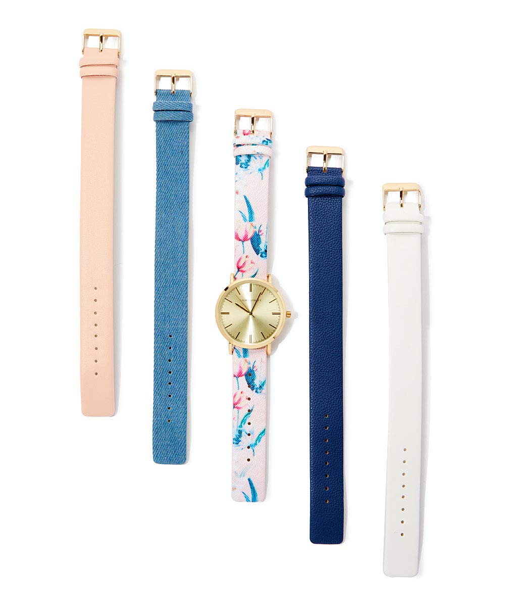 Laura Ashley Women's Floral Strap Watch Set with Interchangeable Bands - Elegant Mirror Dial & 3 Strap Options (LASS1102) | Perfect for Everyday Wear, Office, and Special Occasions