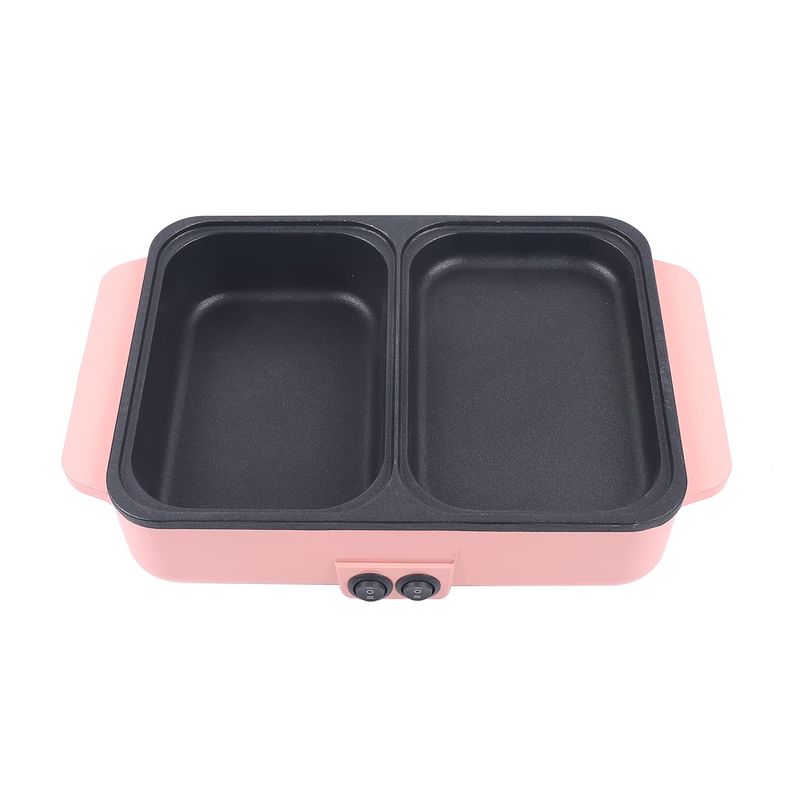 2-in-1 Electric Grill and Hot Pot - Smokeless Indoor Griddle with Adjustable Temperature, 1200W Portable Non-Stick Teppanyaki Pan - Perfect for Family BBQ, Hot Pot Parties, Camping & Home Cooking (Pink)