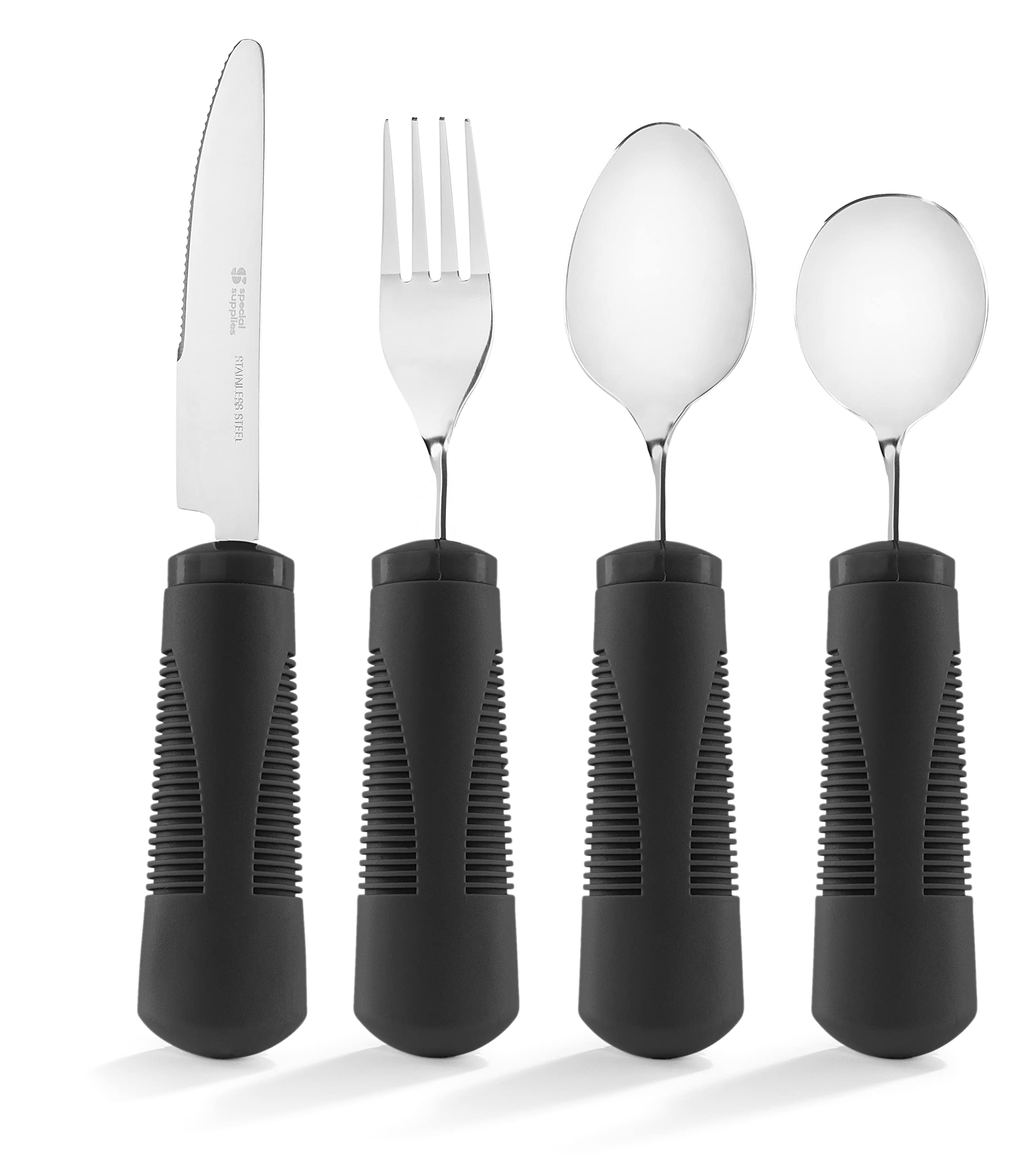Weighted Adaptive Utensils Set for Elderly with Hand Tremors - 4-Piece Non-Slip Kitchen Tools (Stainless Steel Fork, Knife & Spoons) - Ideal for Arthritis, Parkinson's Patients - Perfect for Daily Meals & Assisted Living