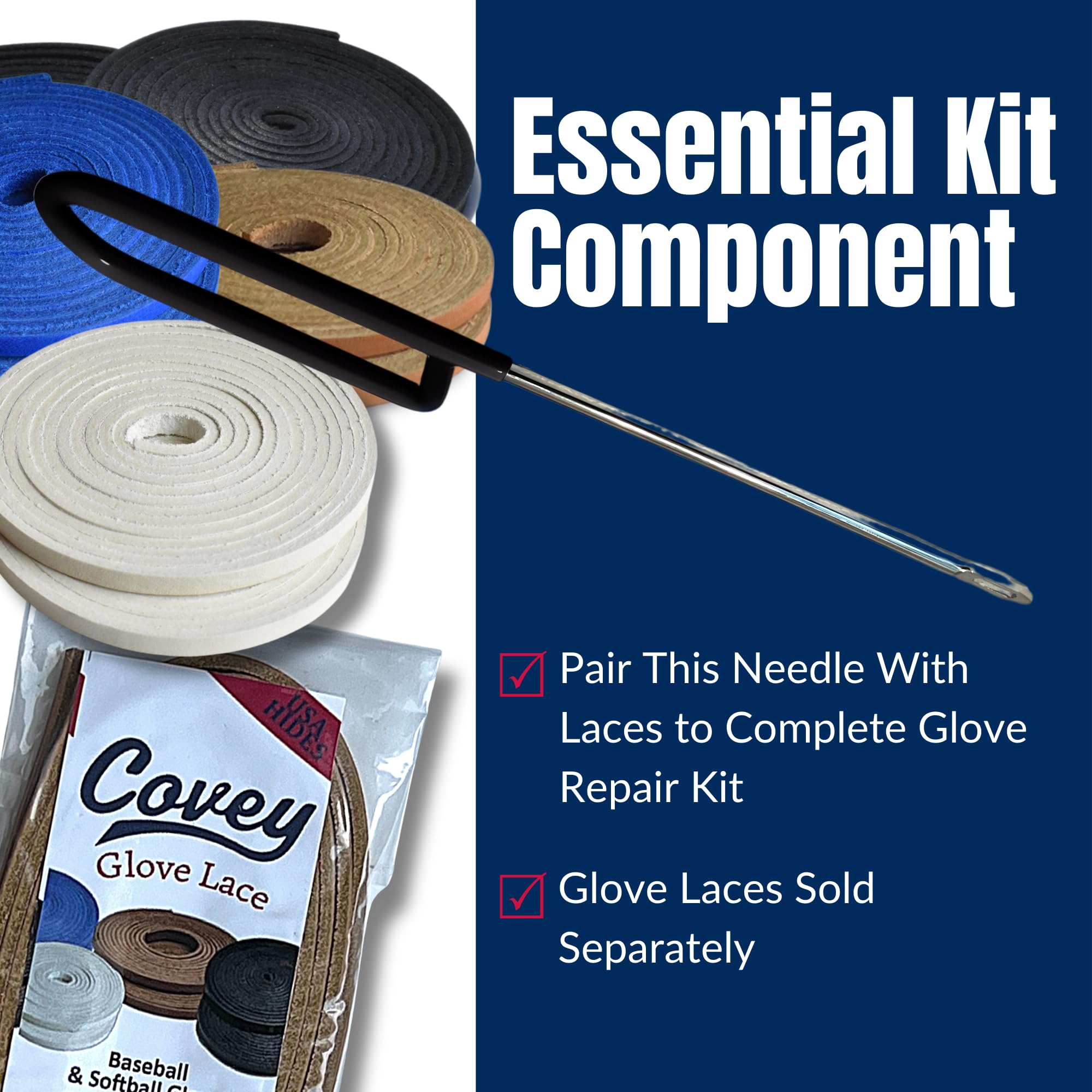 **Covey Sports Baseball Glove Lacing Needle with Rubber Handle – Durable Steel Leather Mitt Repair Tool for Relacing & Restringing Baseball & Softball Gloves – Essential for Baseball & Softball Glove Maintenance – Perfect for DIY Repairs & Professional Use**