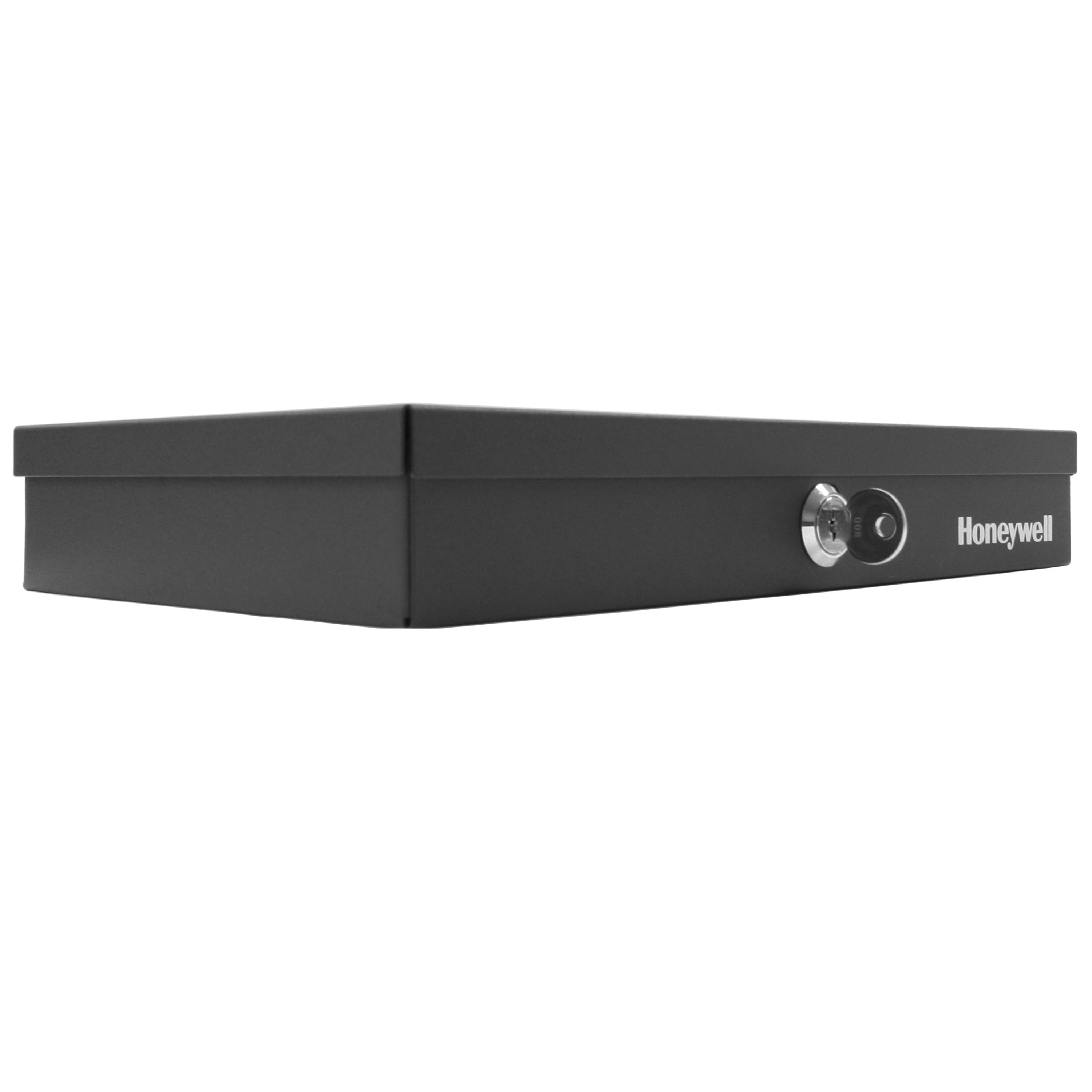 Honeywell 6212 Low Profile Steel Cash Box with Key Lock - Secure Money Storage for Small Business, Retail Store & Home Use