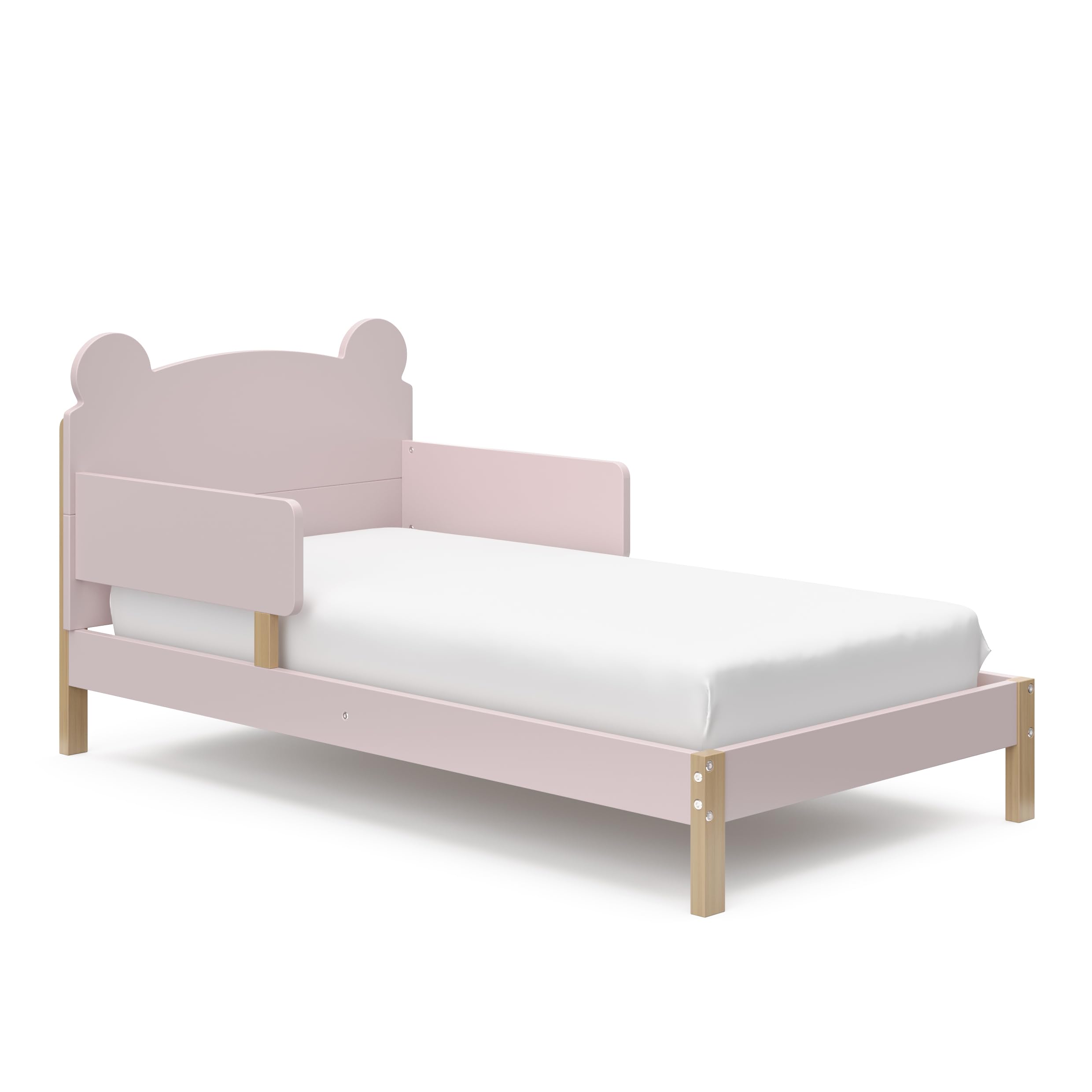 Storkcraft Teddy Bear Toddler Bed with Safety Rails - GREENGUARD Gold Certified, Blush & Driftwood 2-Tone Design, Fits Standard Crib Mattress | Cozy Nursery Furniture for Toddler's First Big Kid Bed Transition