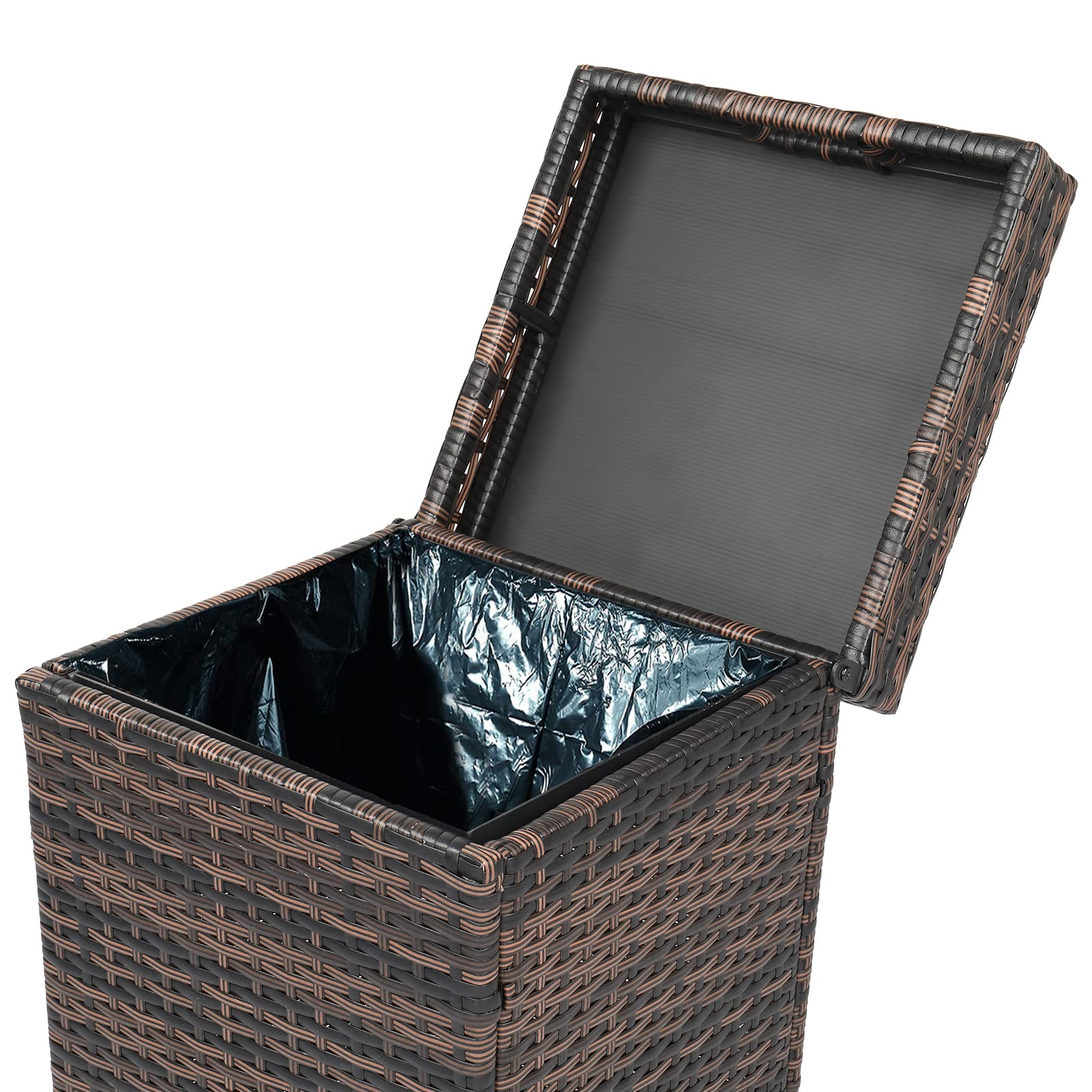 26.7 Gallon Outdoor Waste Bin with Top Cover - Tall Rattan Garbage Can for Recycling & Trash | Perfect for Patio, Garden, Backyard & Deck Waste Management