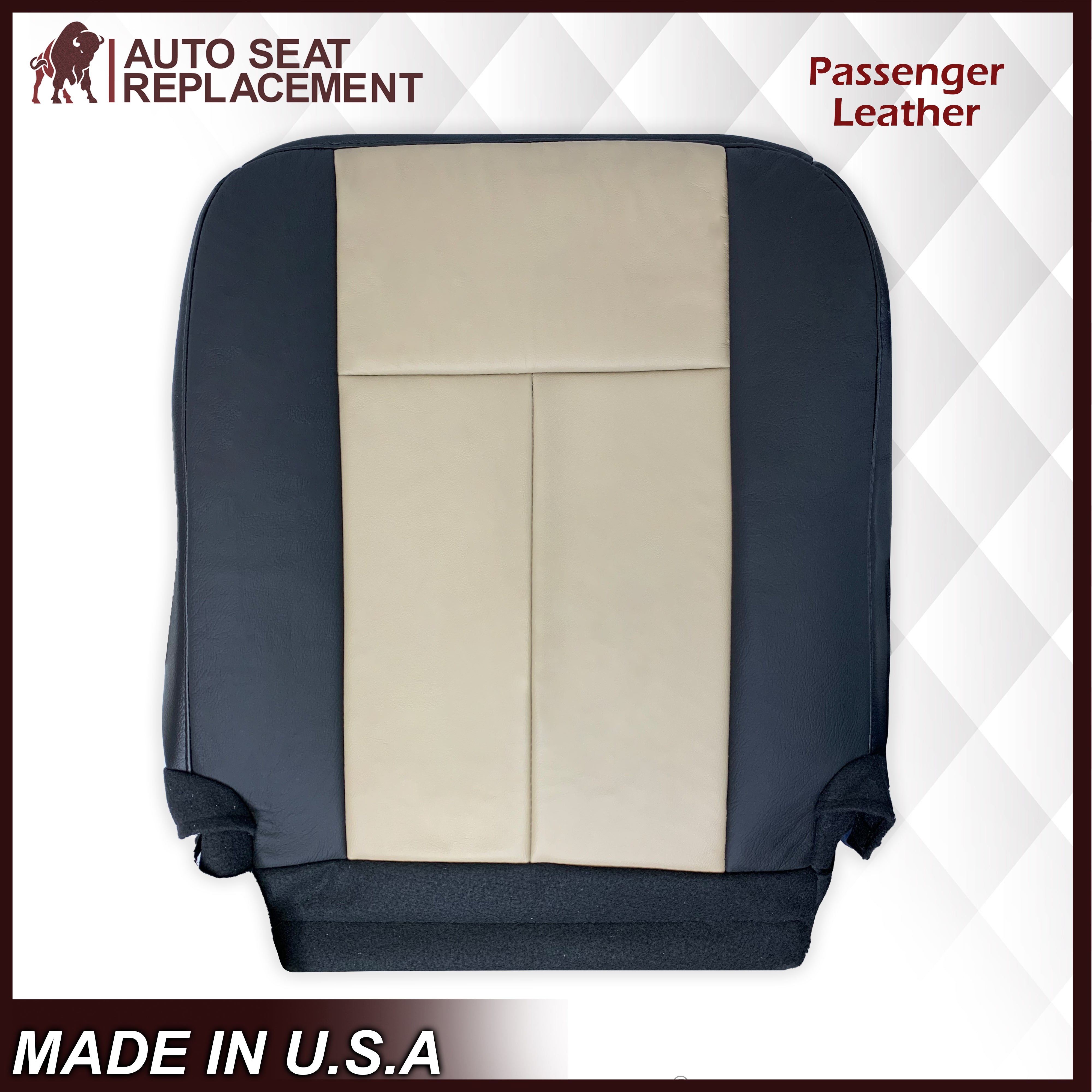 2007-2008 Ford Expedition Eddie Bauer Seat Cover - Genuine Leather 2-Tone Tan & Black - Driver/Passenger Side Bottom Replacement - Perfect for Road Trips & Family Adventures